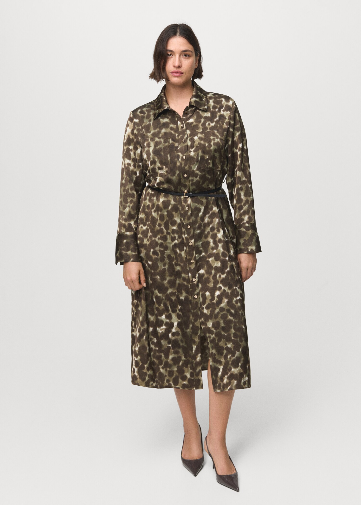 Printed shirt dress with belt - Details of the article 3