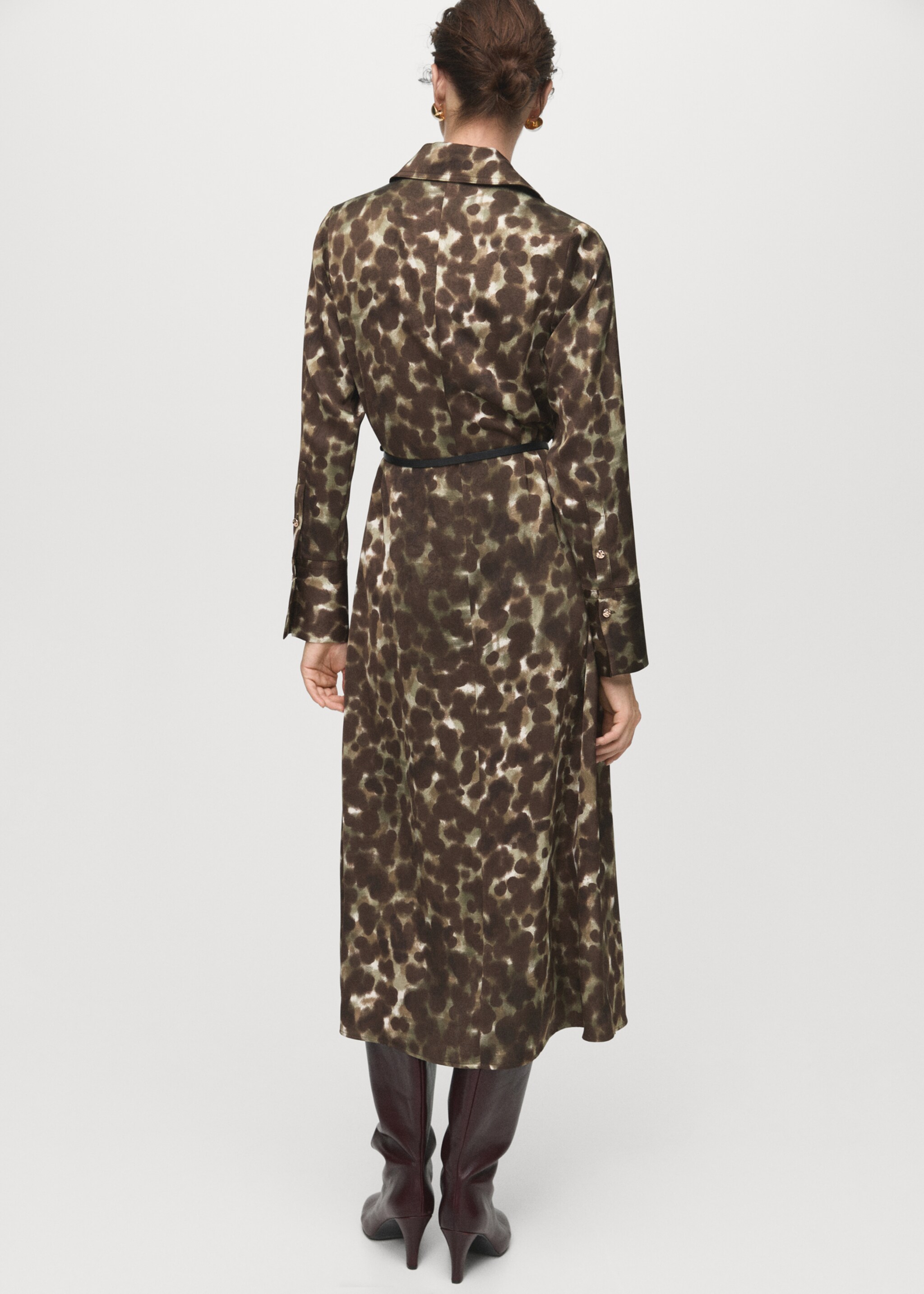 Printed shirt dress with belt - Reverse of the article, Khaki. Ref: 17015824-00.