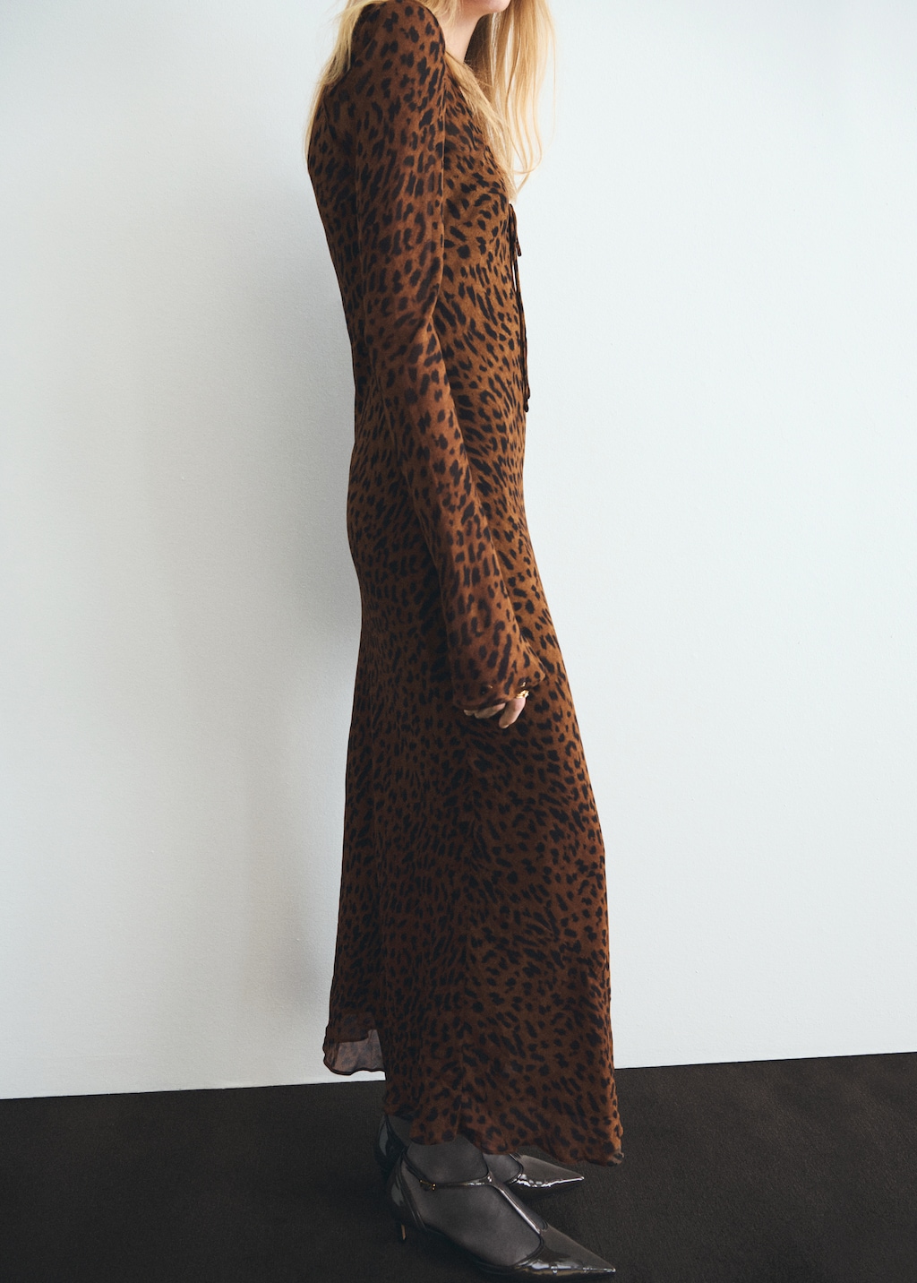 Mango Long-sleeved leopard-print dress