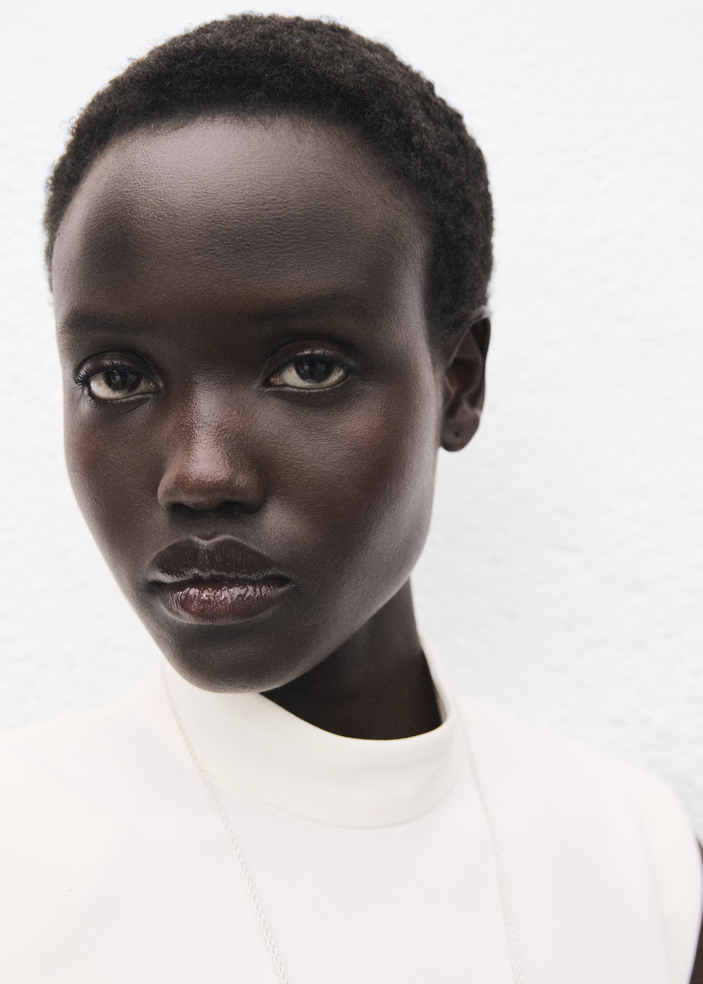 High-neck dress with ruffle