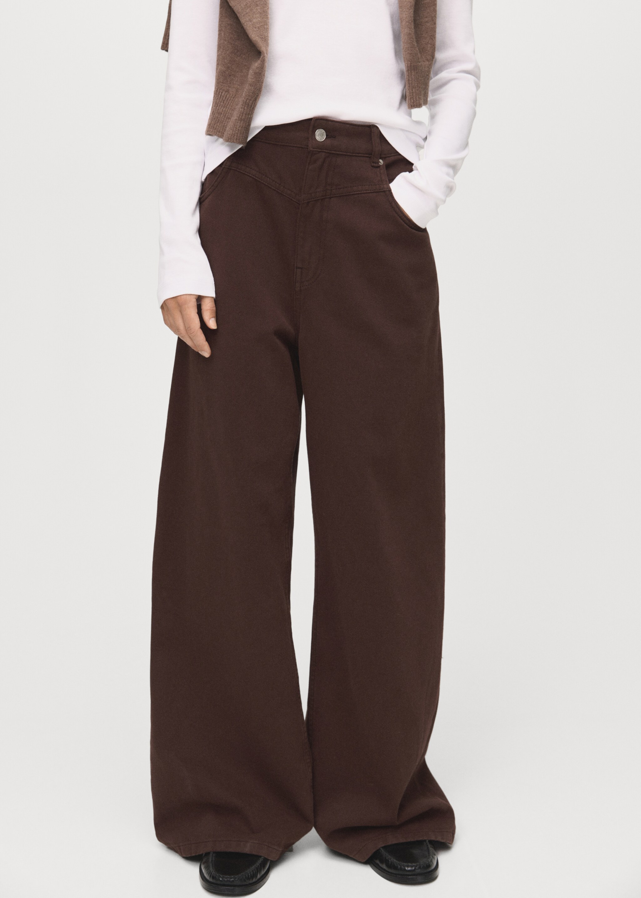 Jean wide leg loose taille moyenne - Plan moyen, Chocolat. Ref: 17015831-00.