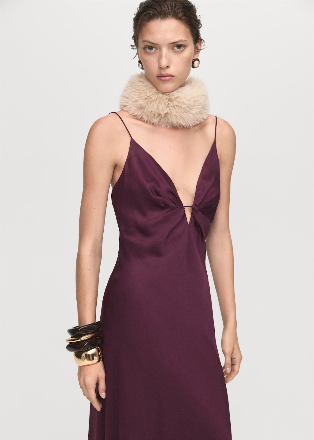 Mango V-neck satin dress