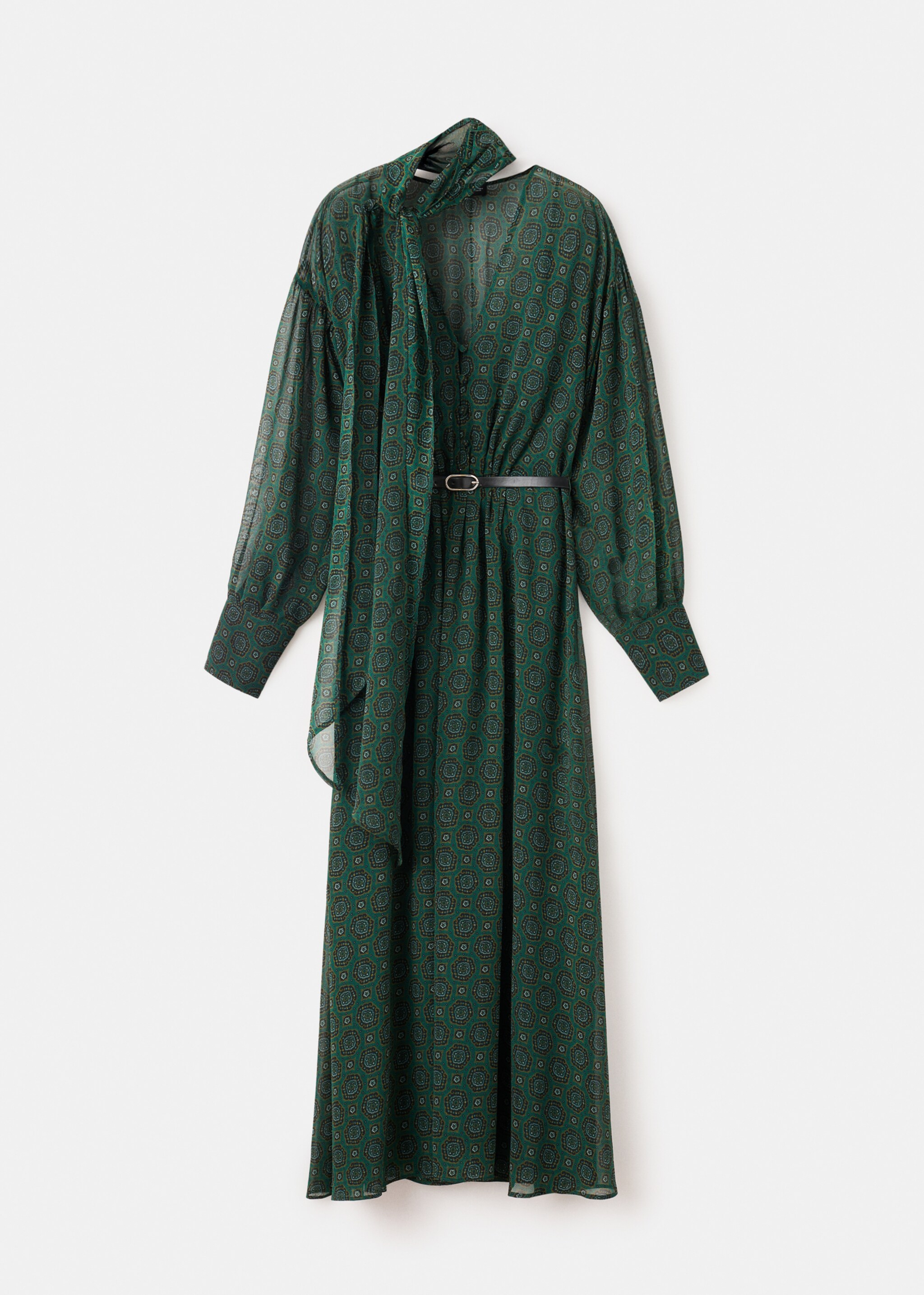Printed dress with foulard - Article without model, Green. Ref: 17015834-00.