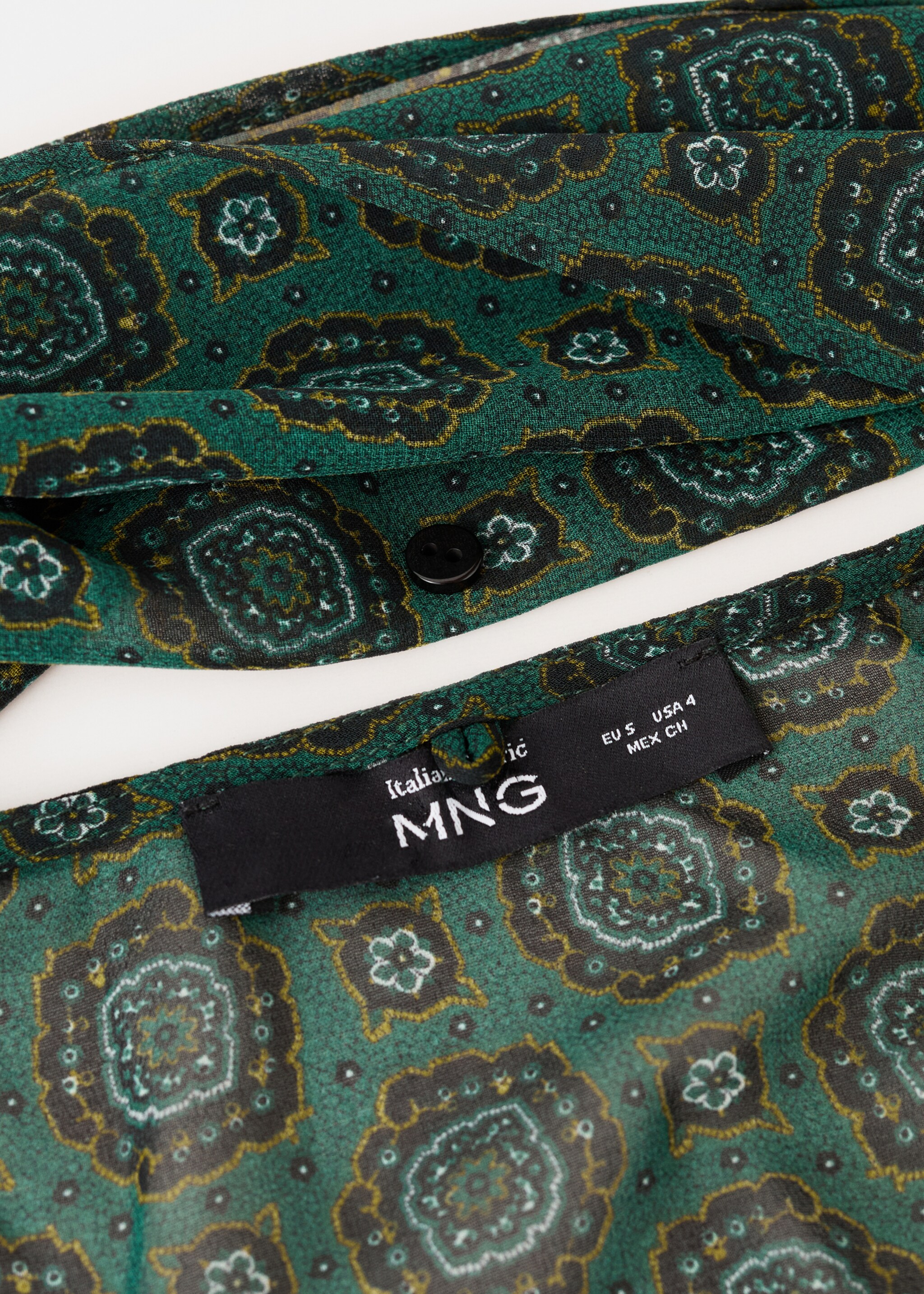 Printed dress with foulard - Details of the article 8, Green. Ref: 17015834-00.