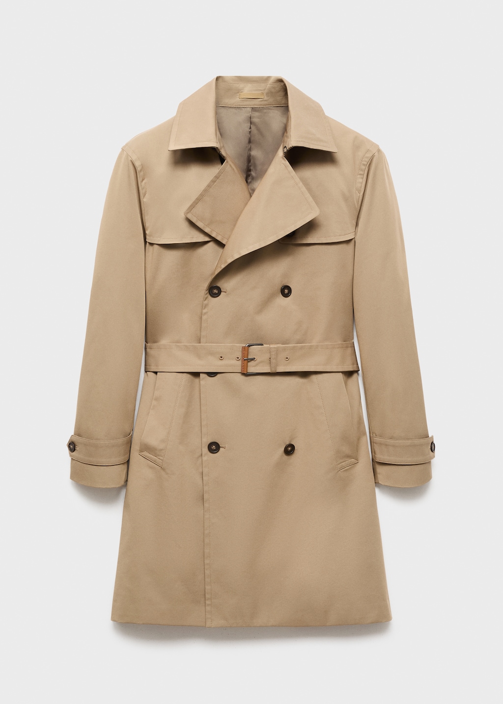 Water-repellent belted trench coat