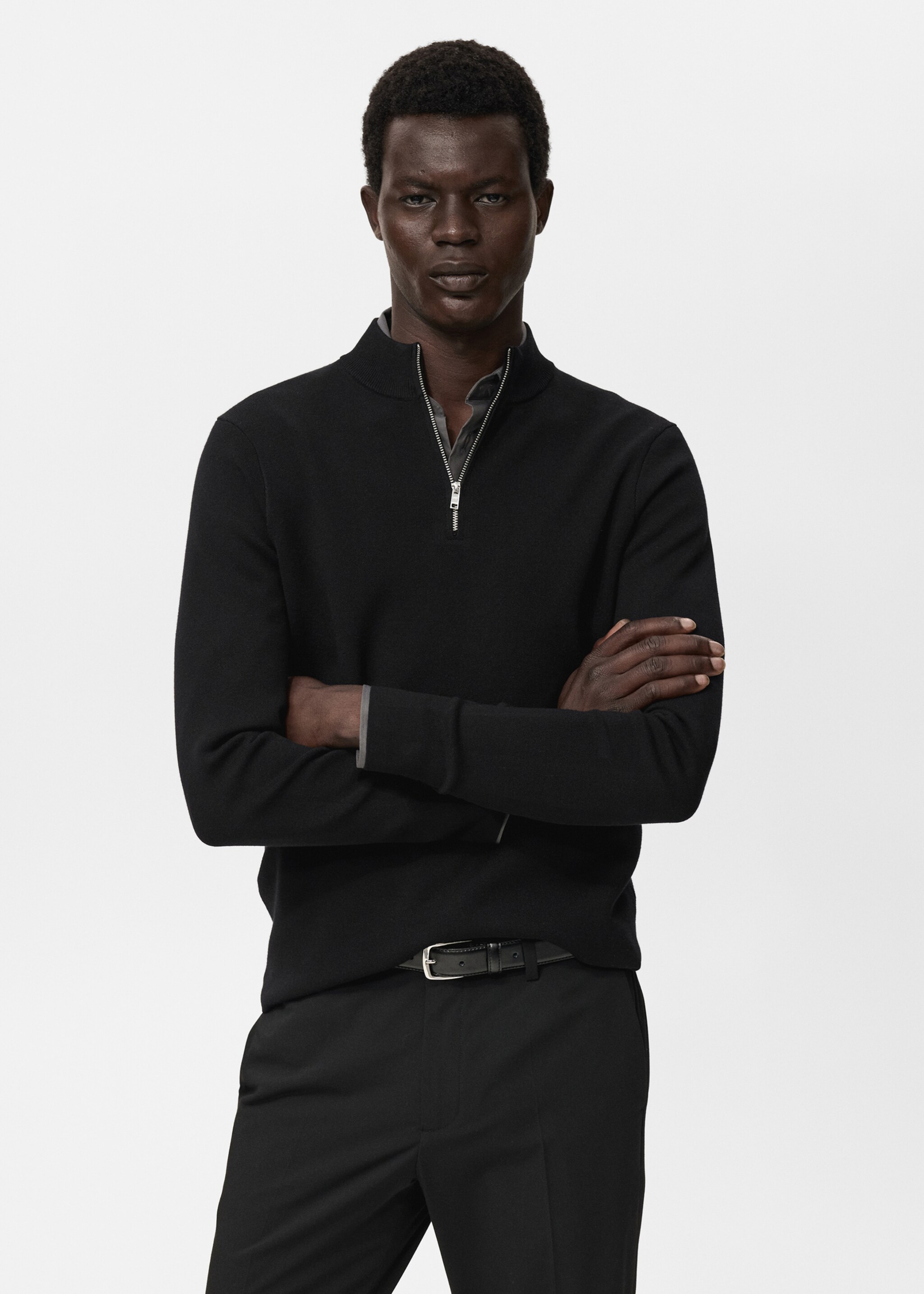 Jersey punto cuello perkins - Plano medio, Negro. Ref: 17015974-00.