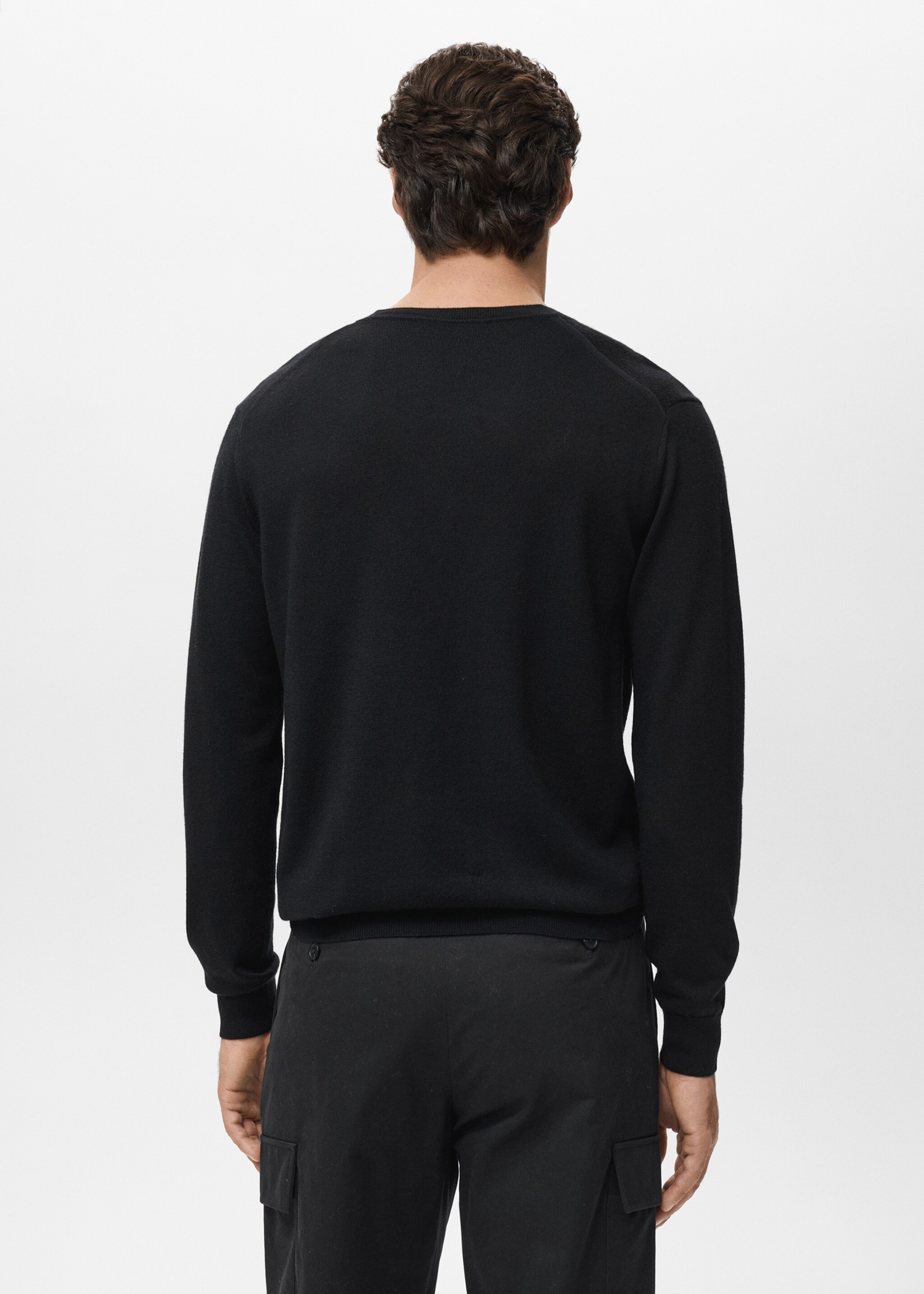 100% merino wool V-neck sweater - Reverse of the article, Black. Ref: 17015975-00.