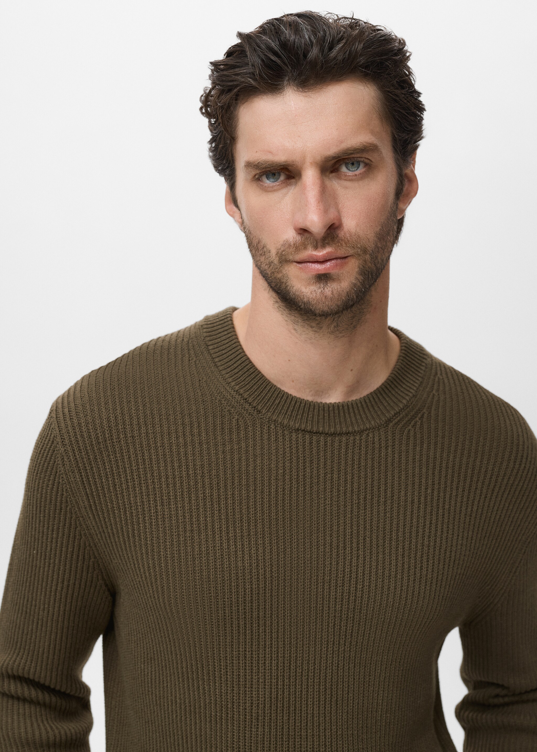 Fine rib-knit cotton sweater - Details of the article 1, Olive Green. Ref: 17015976-00.
