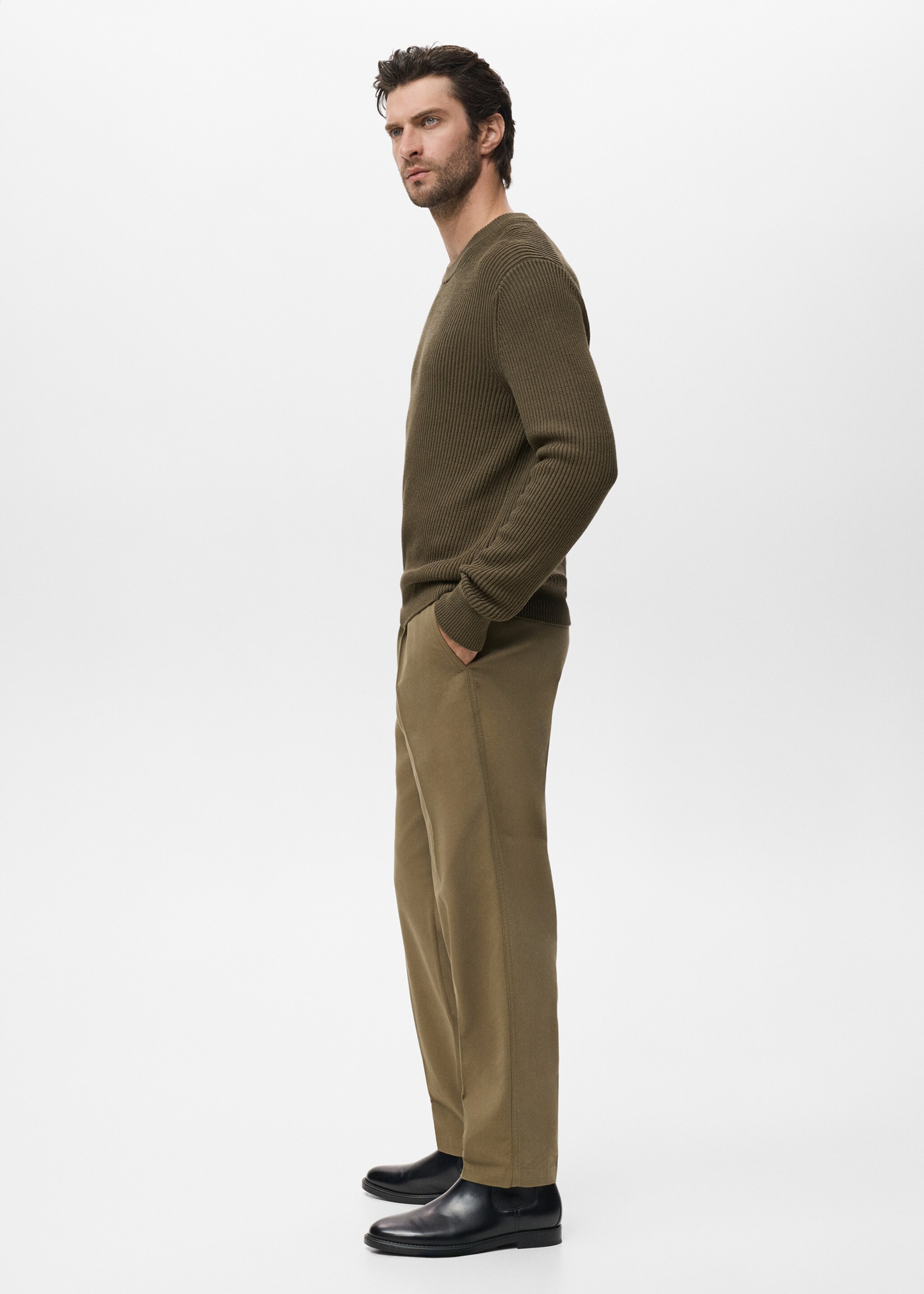 Fine rib-knit cotton sweater - Details of the article 2, Olive Green. Ref: 17015976-00.