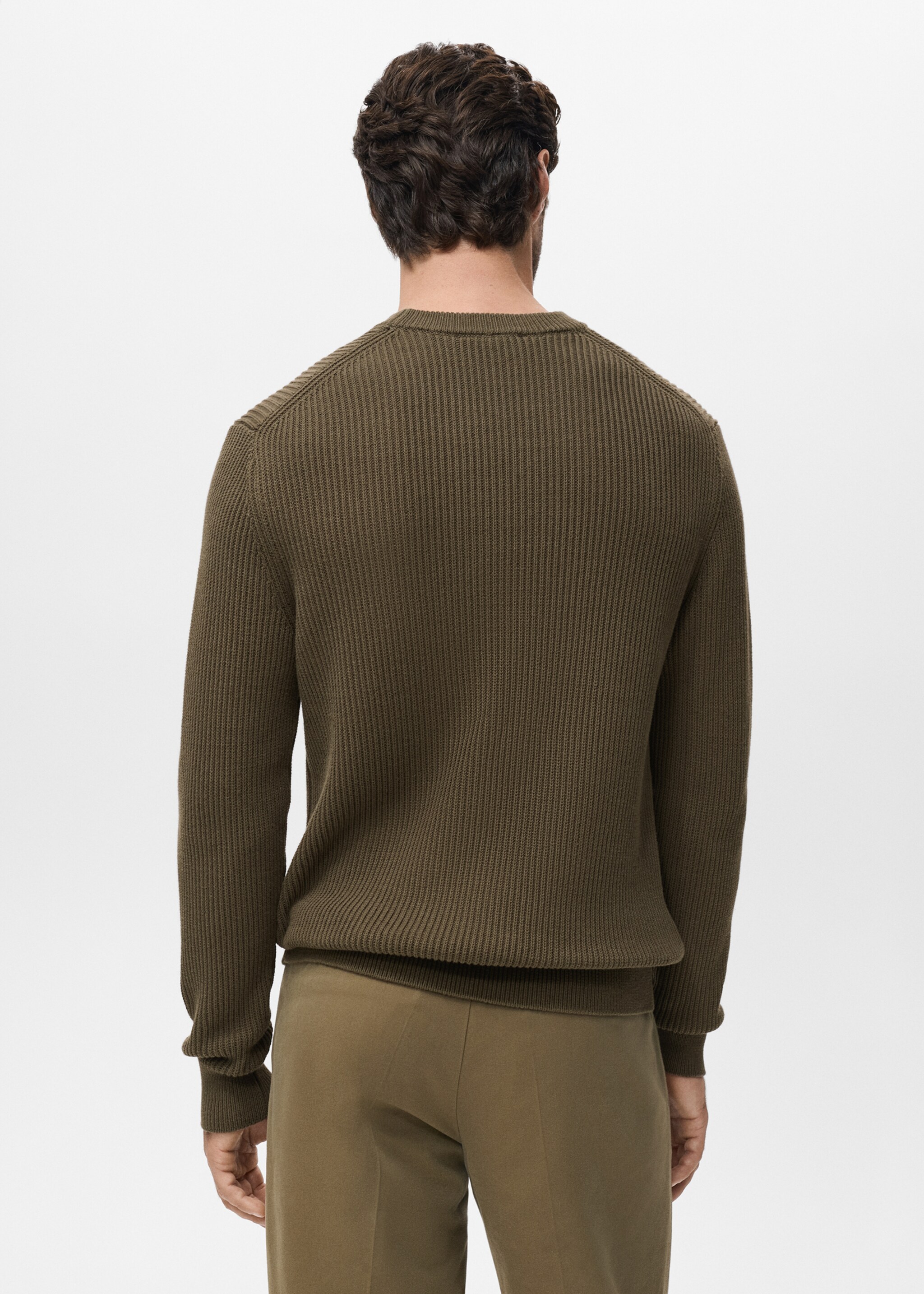 Fine rib-knit cotton sweater - Reverse of the article, Olive Green. Ref: 17015976-00.