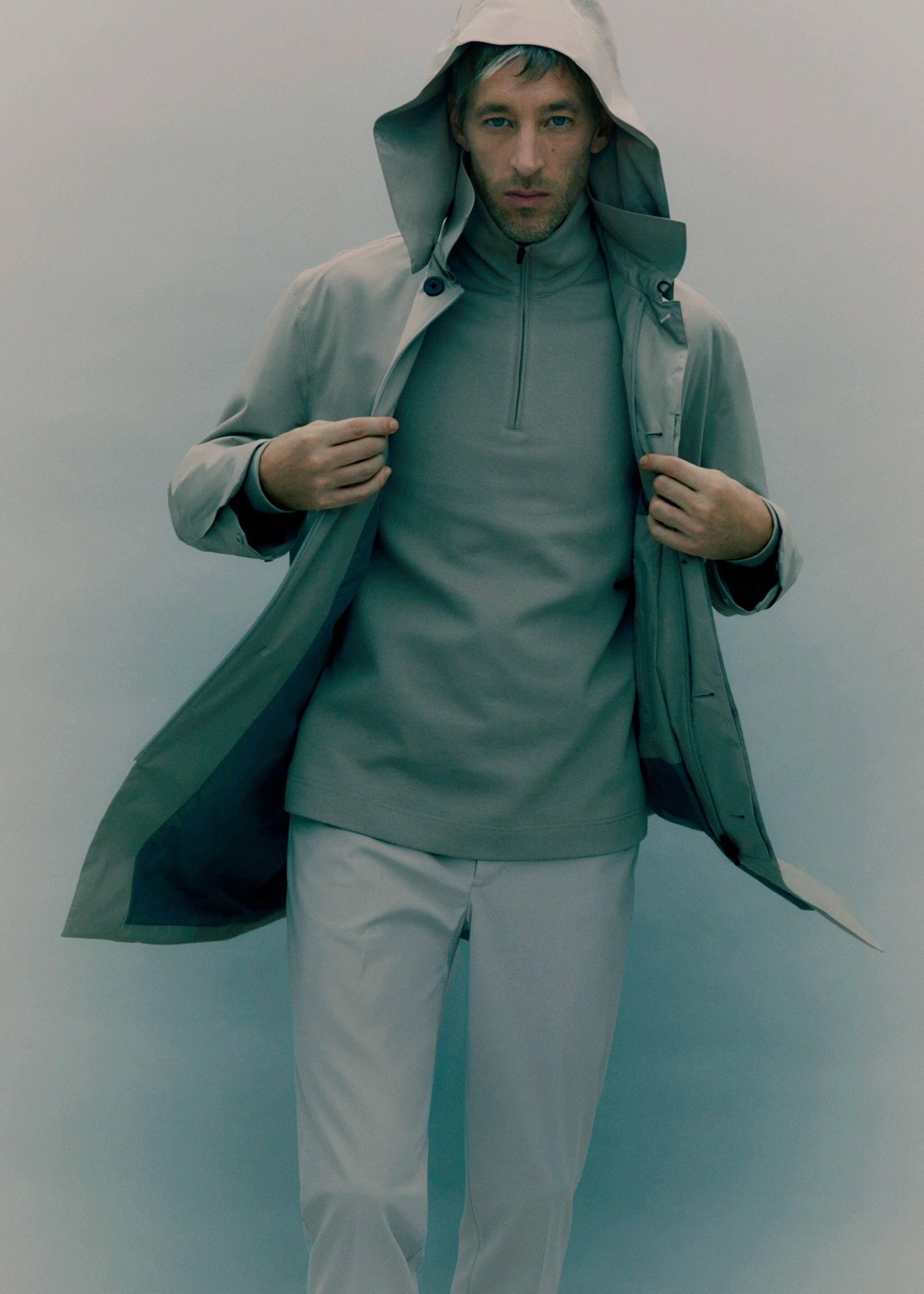 Regular-fit technical zip-up sweatshirt - Details of the article 3, Light/Pastel Grey. Ref: 17015981-00.