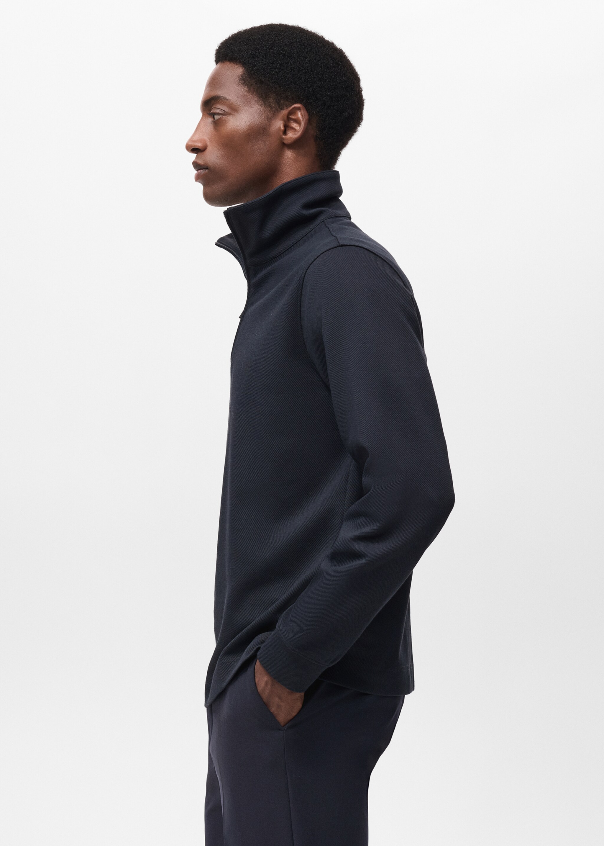 Technical Zip-Up Sweatshirt Regular Fit - Details of the article 2, Navy. Ref: 17015981-00.