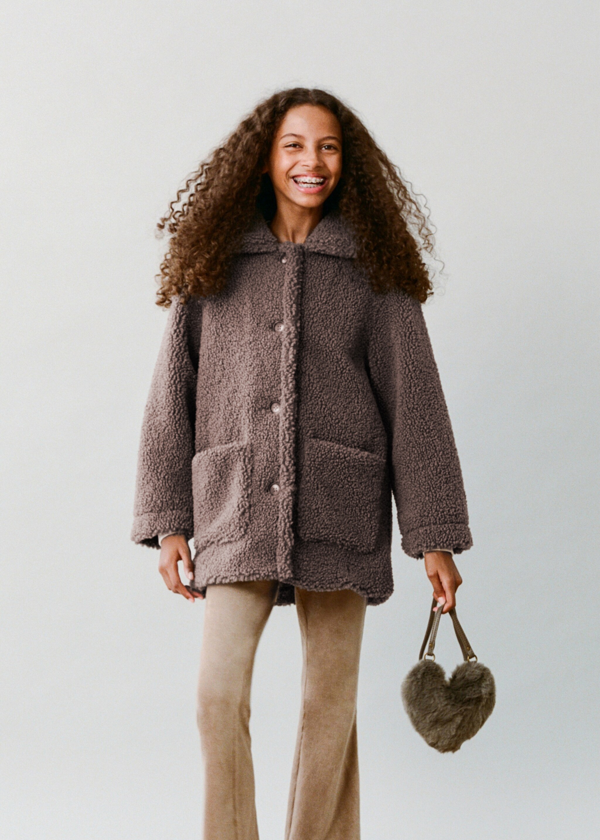 Shearling-effect coat - Details of the article 5, Brown. Ref: 17016331-00.