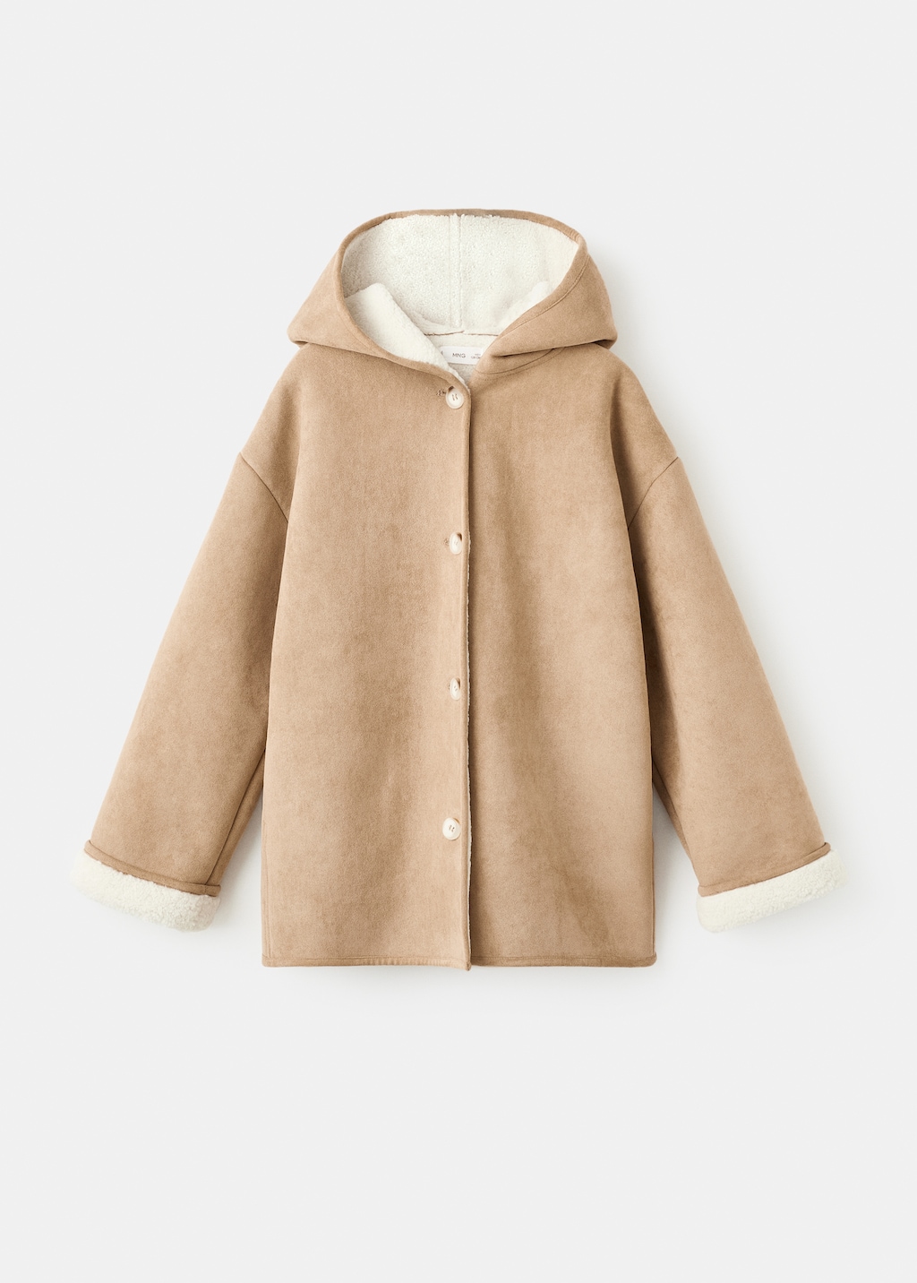 Shearling-effect hooded coat