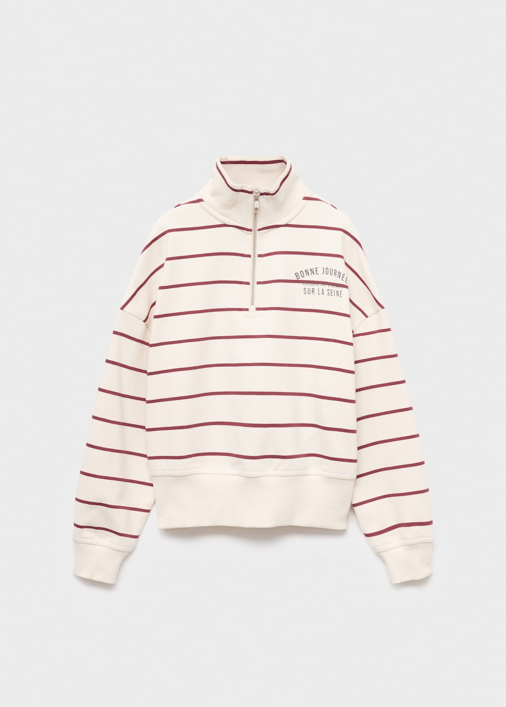 Striped sweatshirt with printed slogan