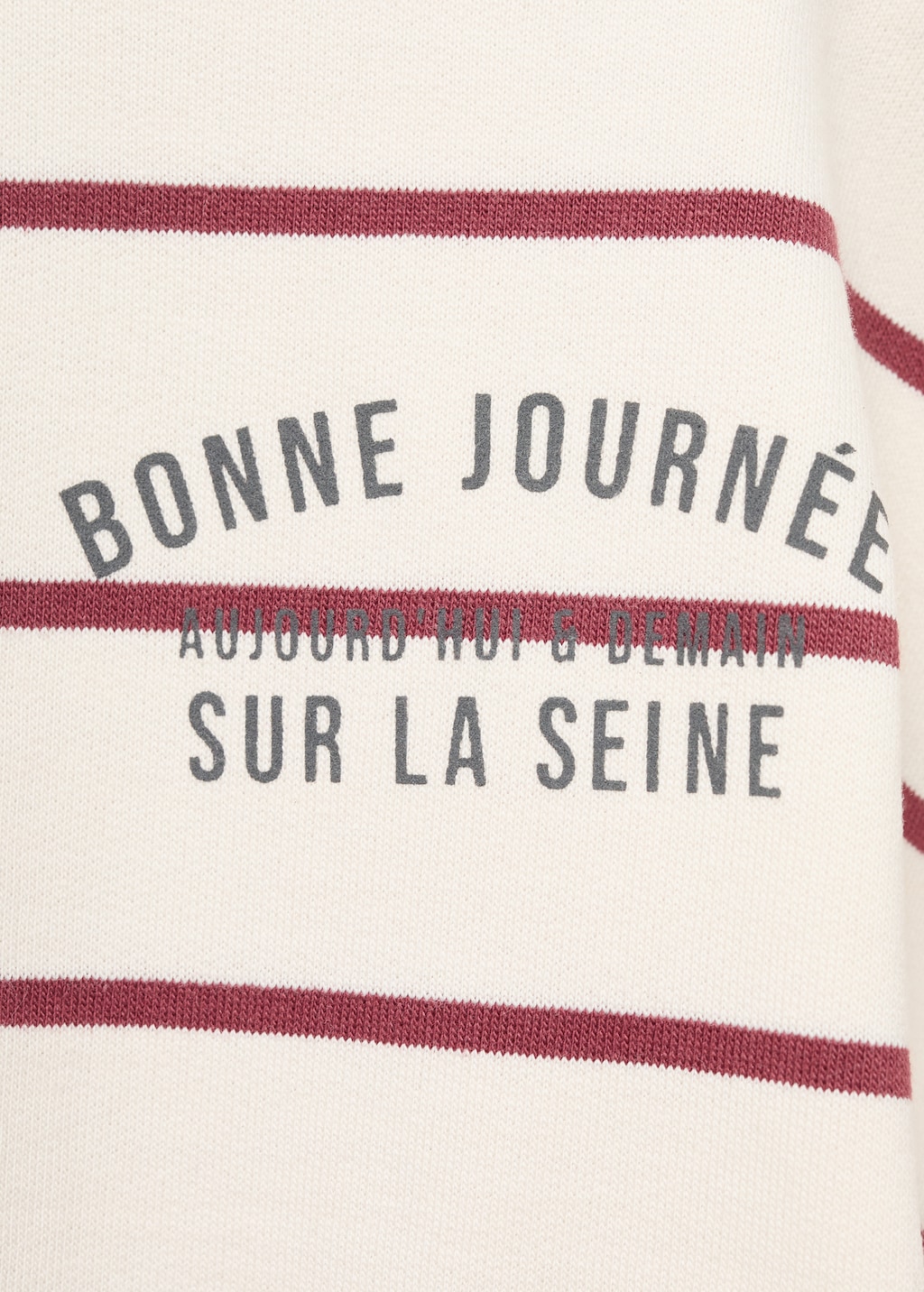 Striped sweatshirt with printed slogan