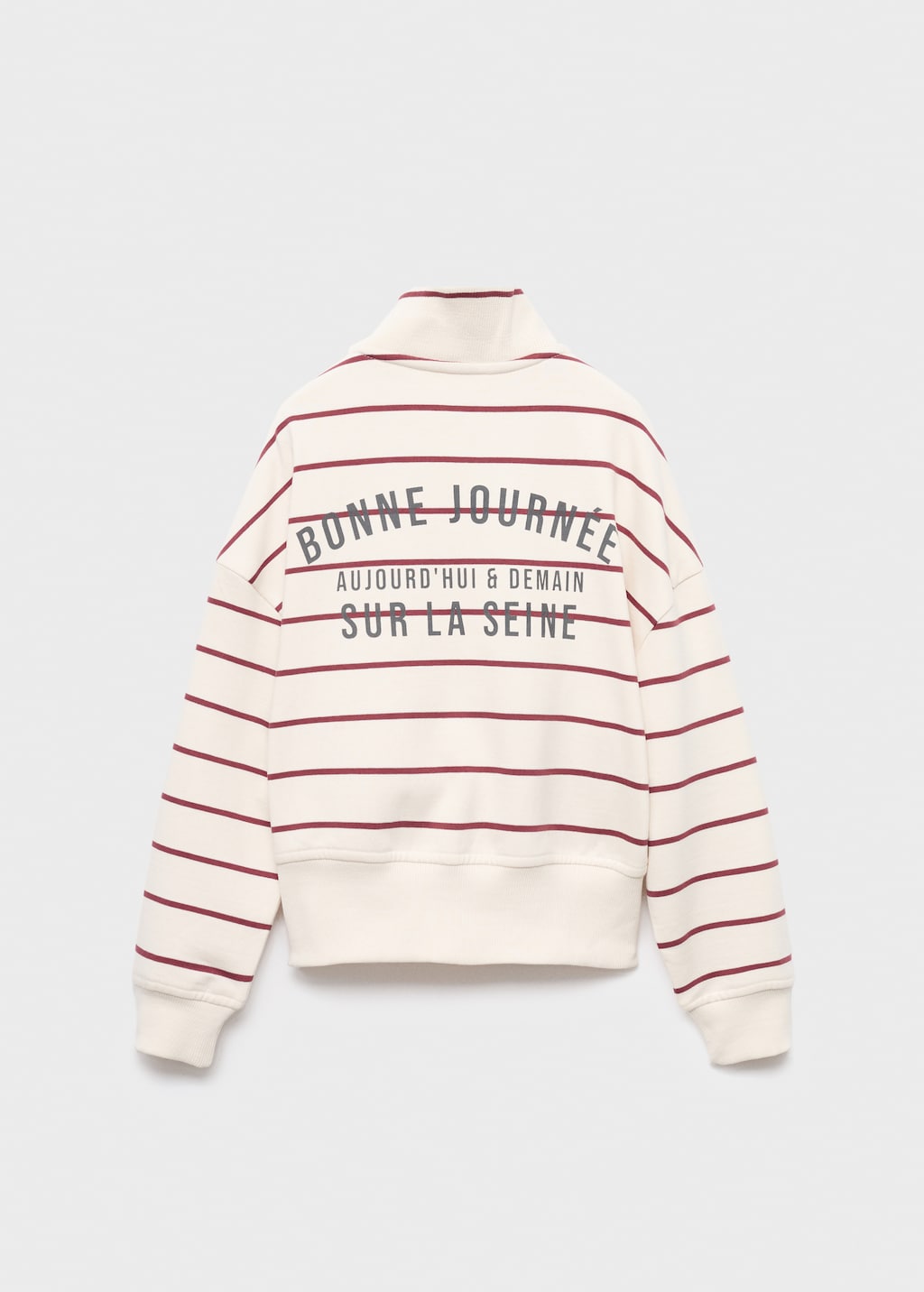 Striped sweatshirt with printed slogan