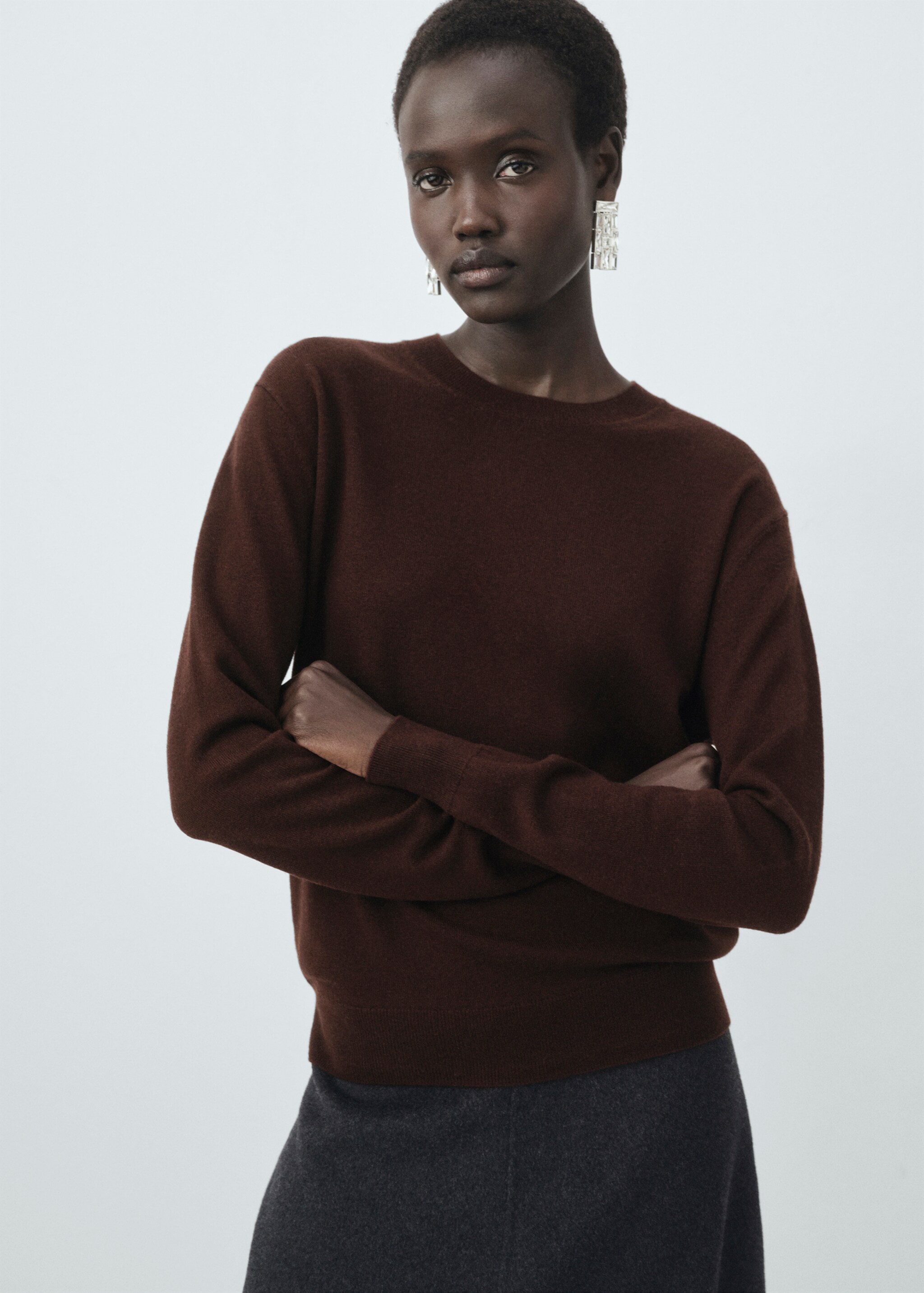 Pullover aus 100% feiner Wollstrick - Mittlere Ansicht, Schokolade. Ref: 17016354-00.