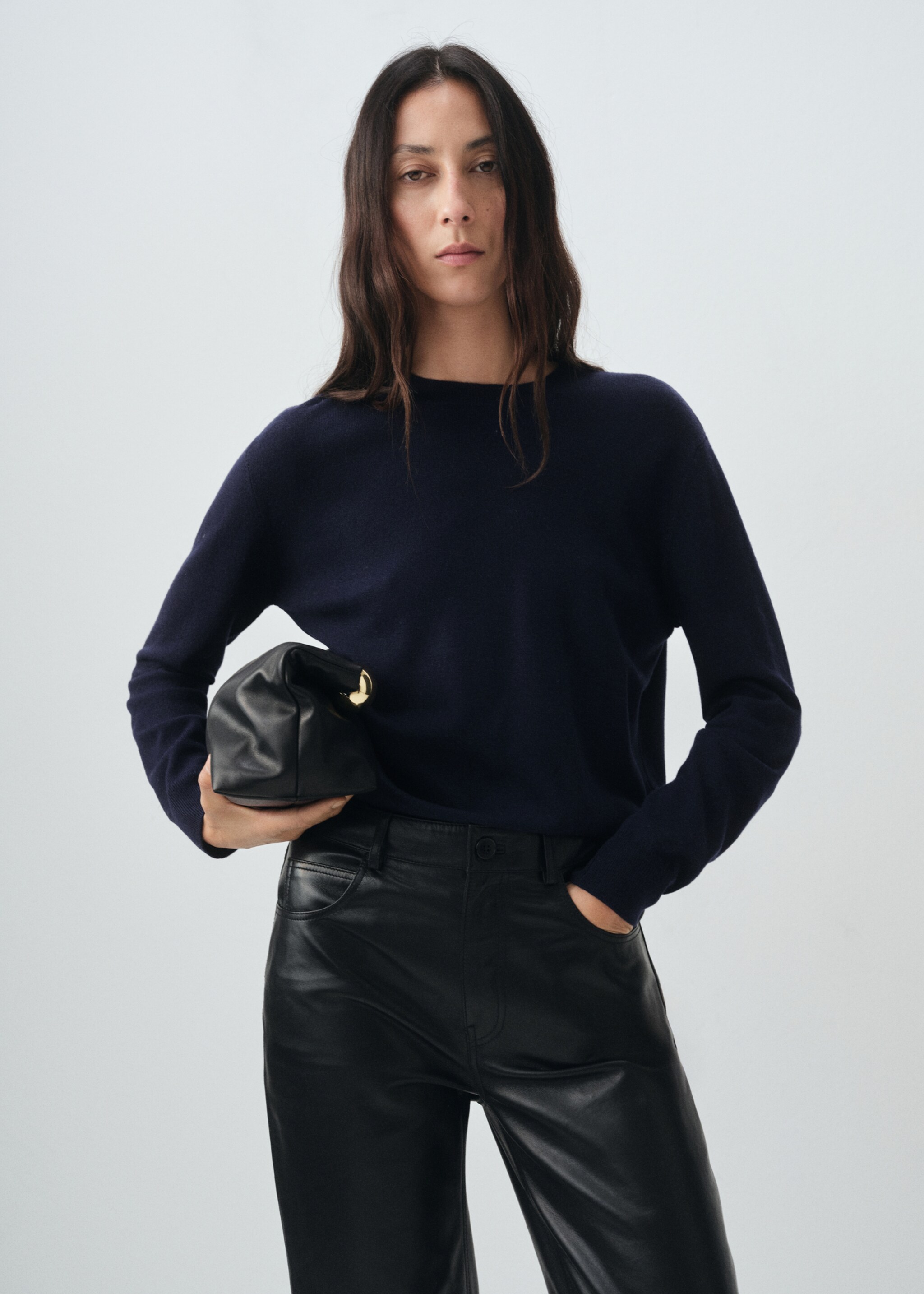 Pullover aus 100% feiner Wollstrick - Mittlere Ansicht, Marineblau. Ref: 17016354-00.