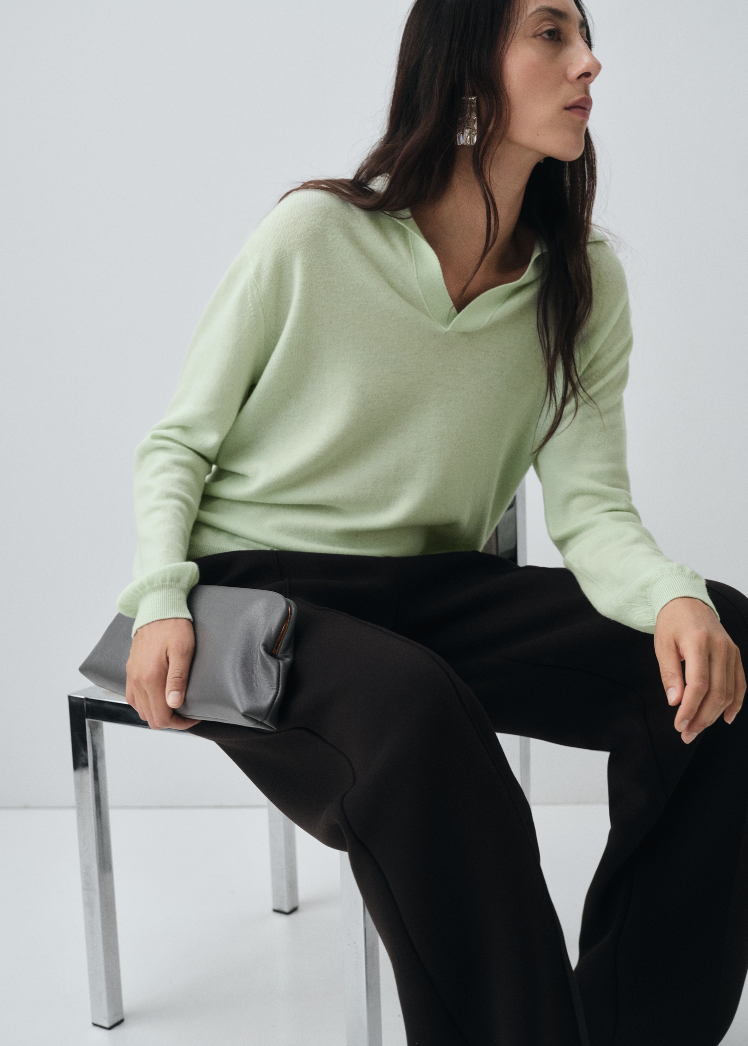Jersey 100% lana cuello camisero - Plano medio
