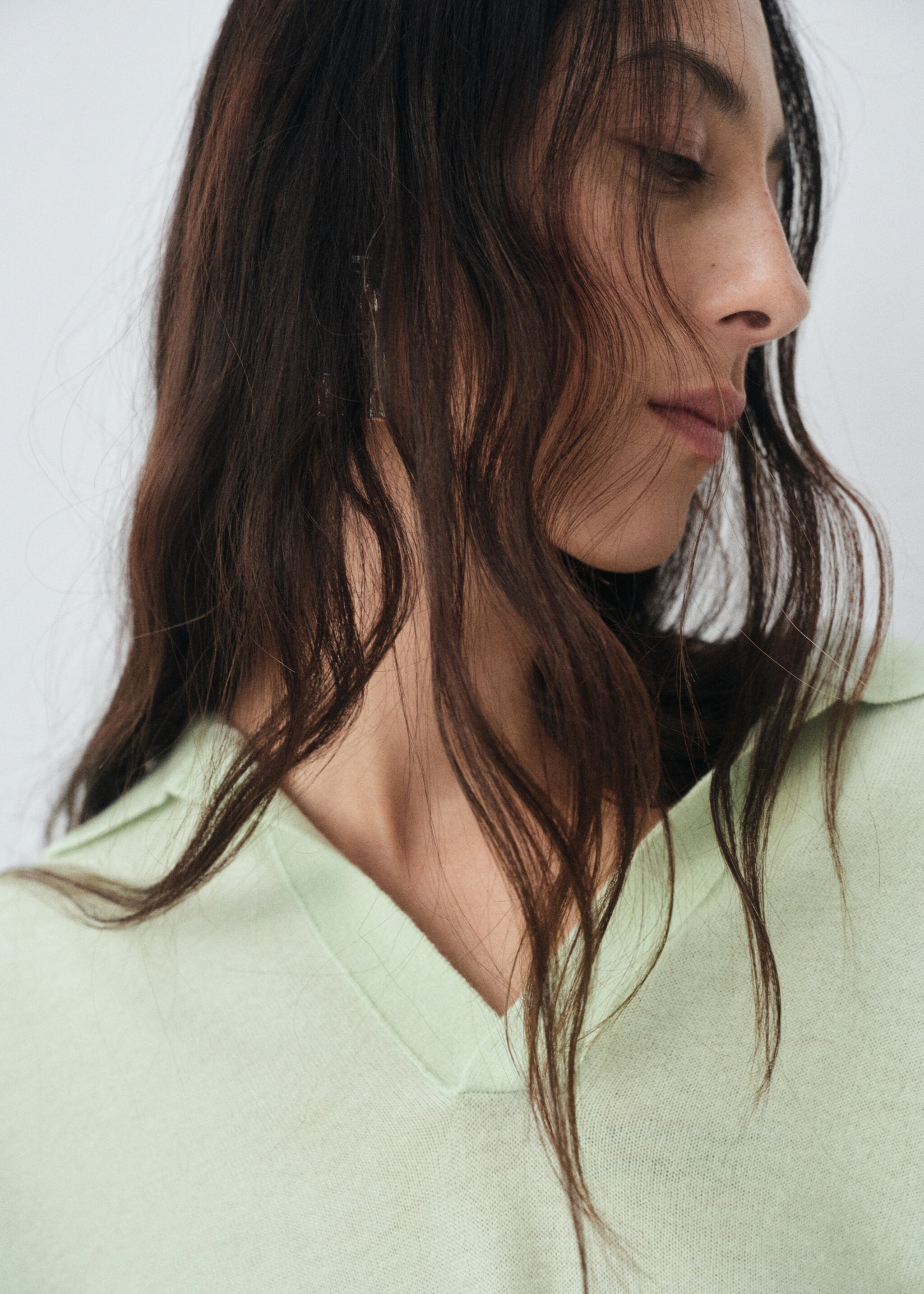 100% wool polo-neck sweater - Details of the article 2, Aqua Green. Ref: 17016355-00.