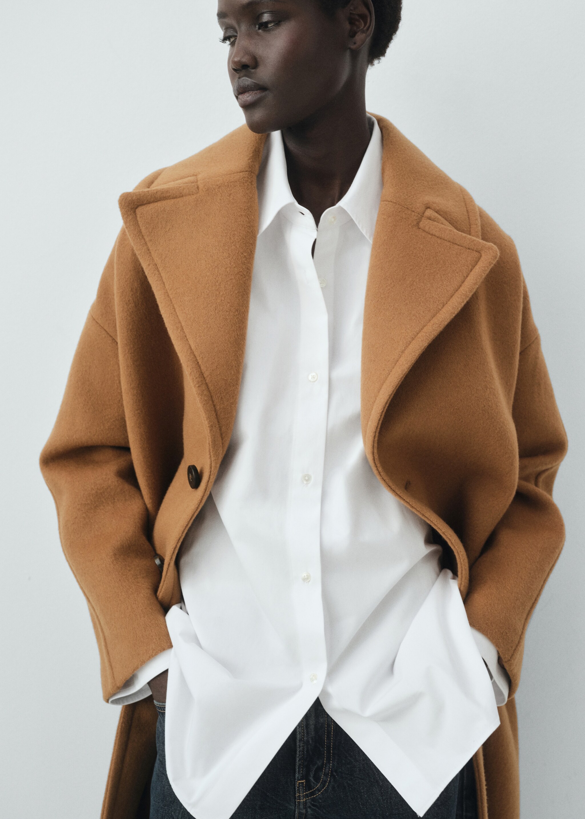 Virgin wool coat with lapels - Medium plane, Medium Brown. Ref: 17016360-00.