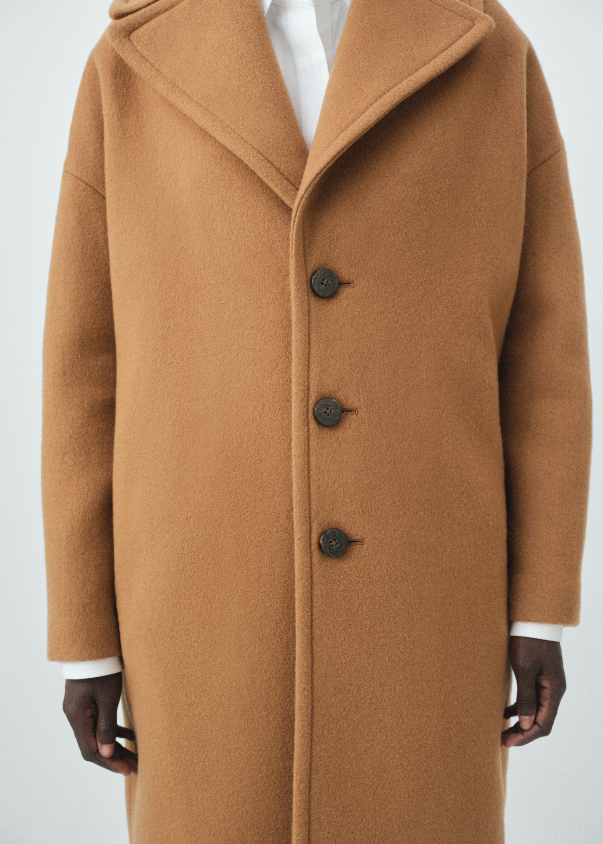 Virgin wool coat with lapels - Details of the article 1, Medium Brown. Ref: 17016360-00.
