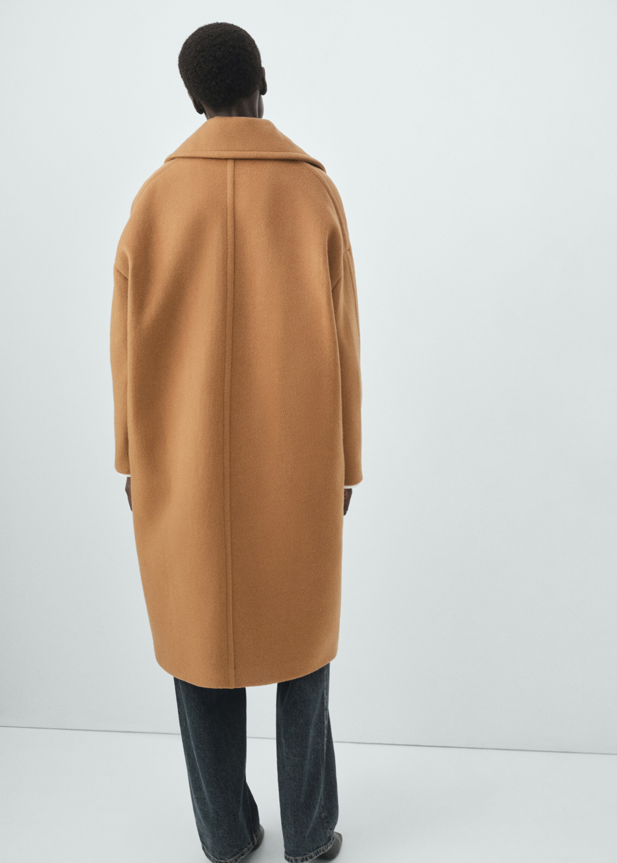 Virgin wool coat with lapels - Reverse of the article, Medium Brown. Ref: 17016360-00.