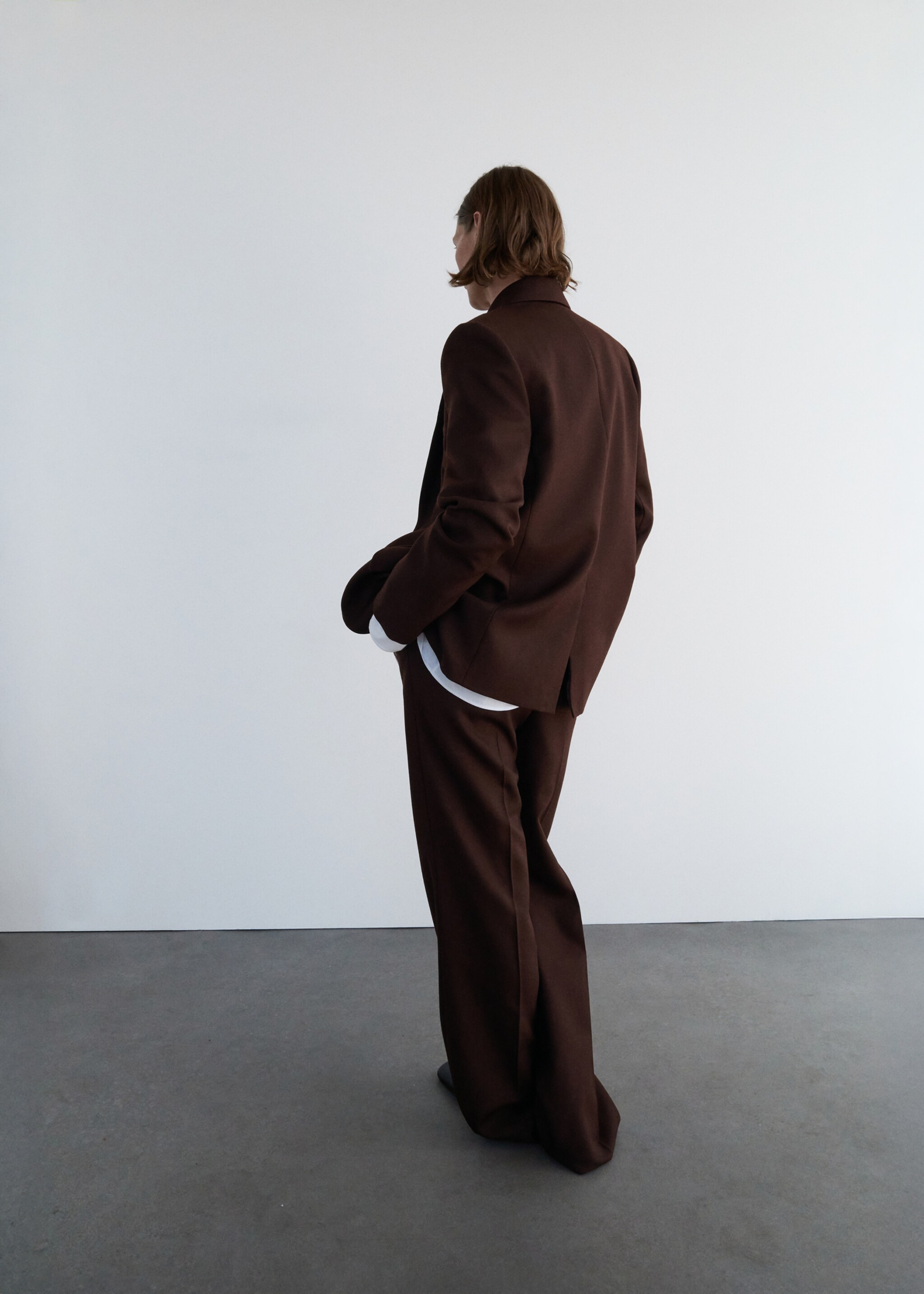 Pantalon costume 100 % laine - Plan moyen, Marron. Ref: 17016362-00.