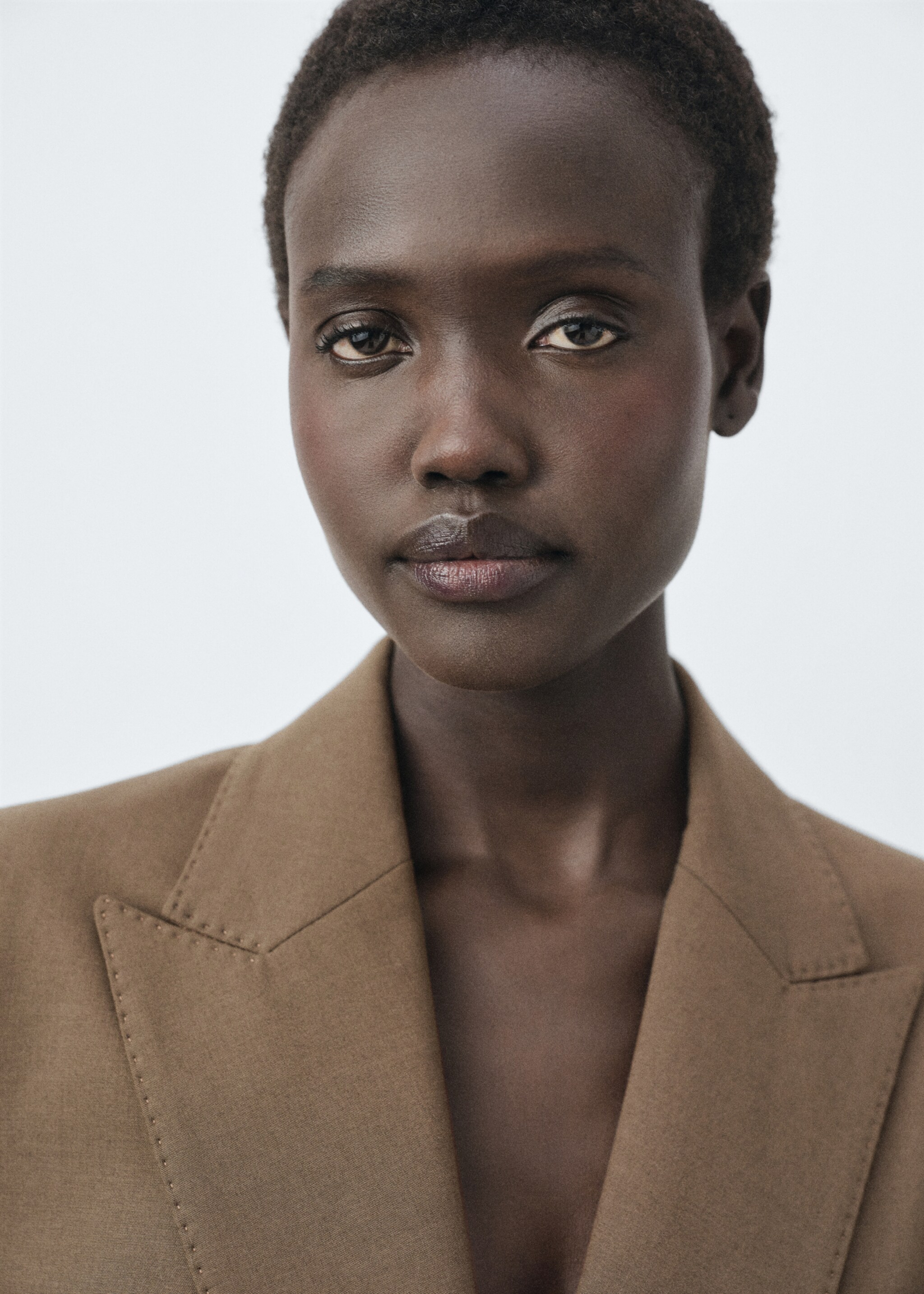 Double-breasted suit jacket - Details of the article 1, Medium Brown. Ref: 17016365-00.