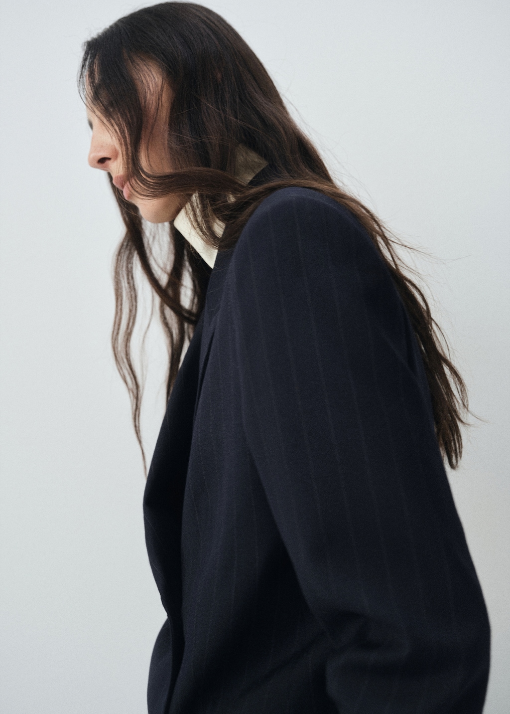 Double-breasted pinstripe suit blazer