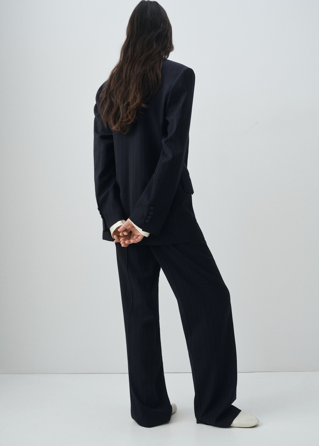 Double-breasted pinstripe suit blazer