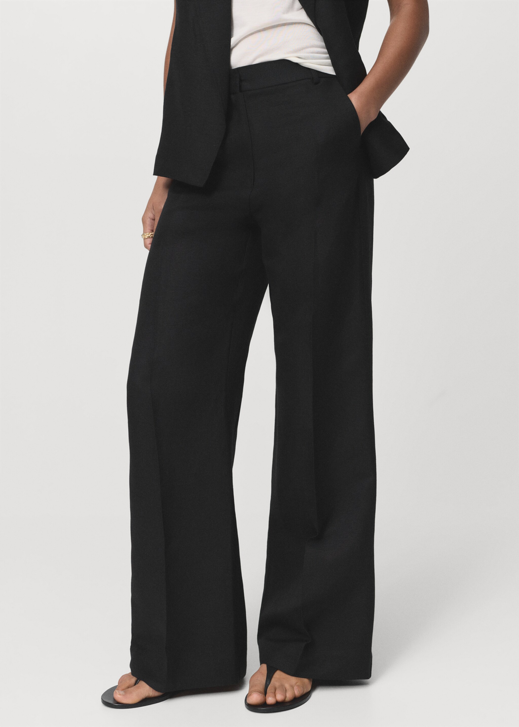 Straight-fit linen suit trousers - Medium plane, Black. Ref: 17016736-00.