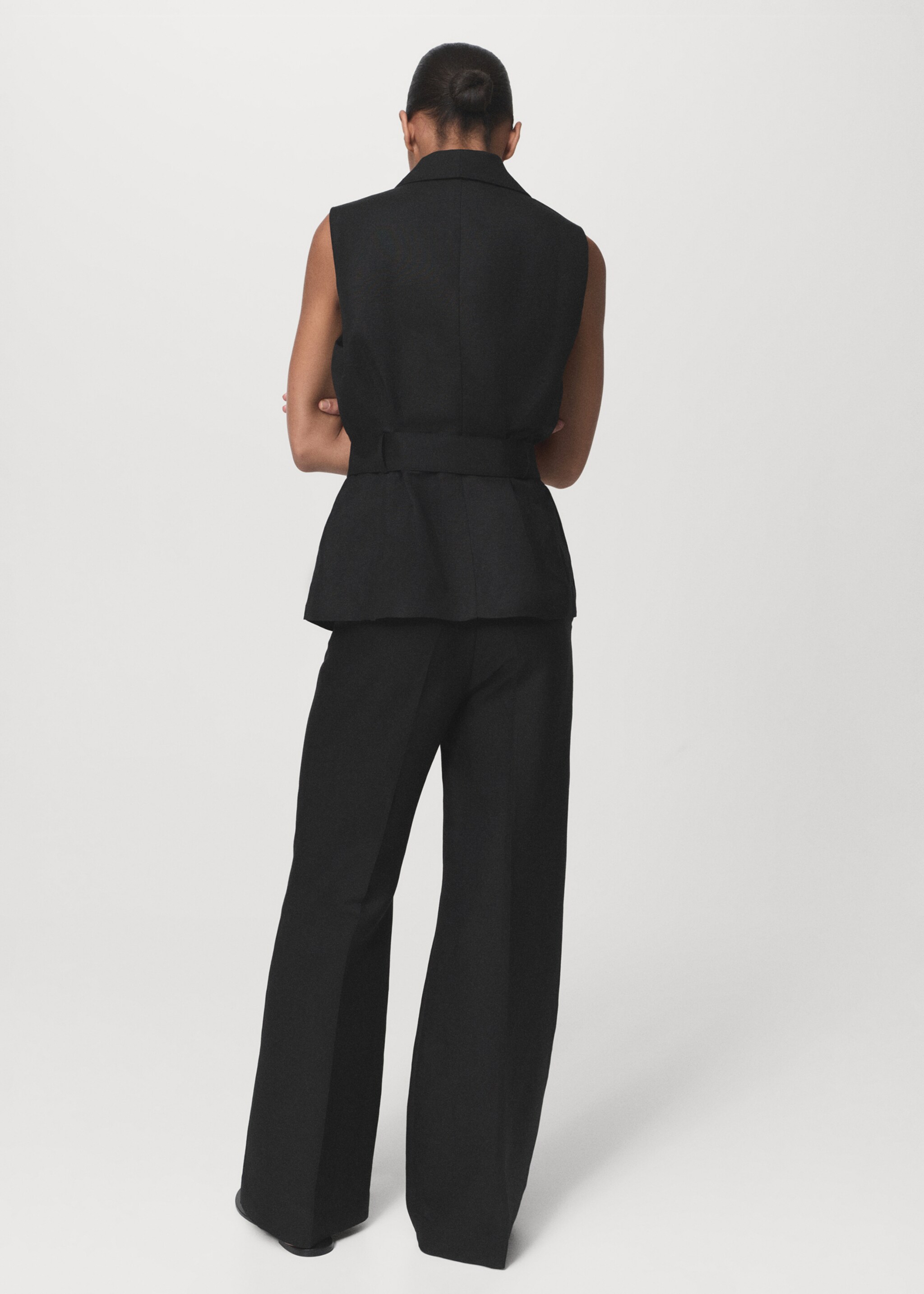 Straight-fit linen suit trousers - Reverse of the article, Black. Ref: 17016736-00.