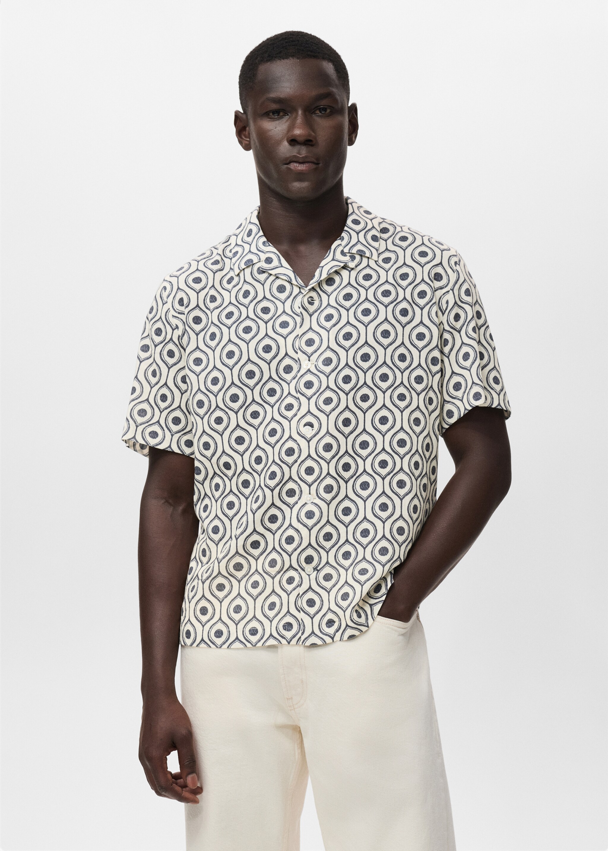 Camisa estampada relaxed fit - Plano medio, Azul marino. Ref: 17016741-00.