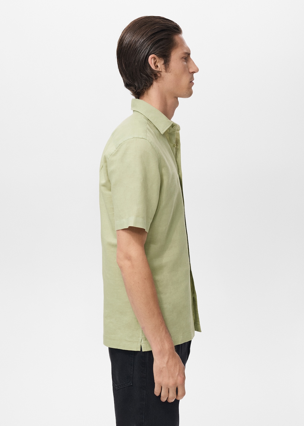 Short sleeve linen-blend shirt