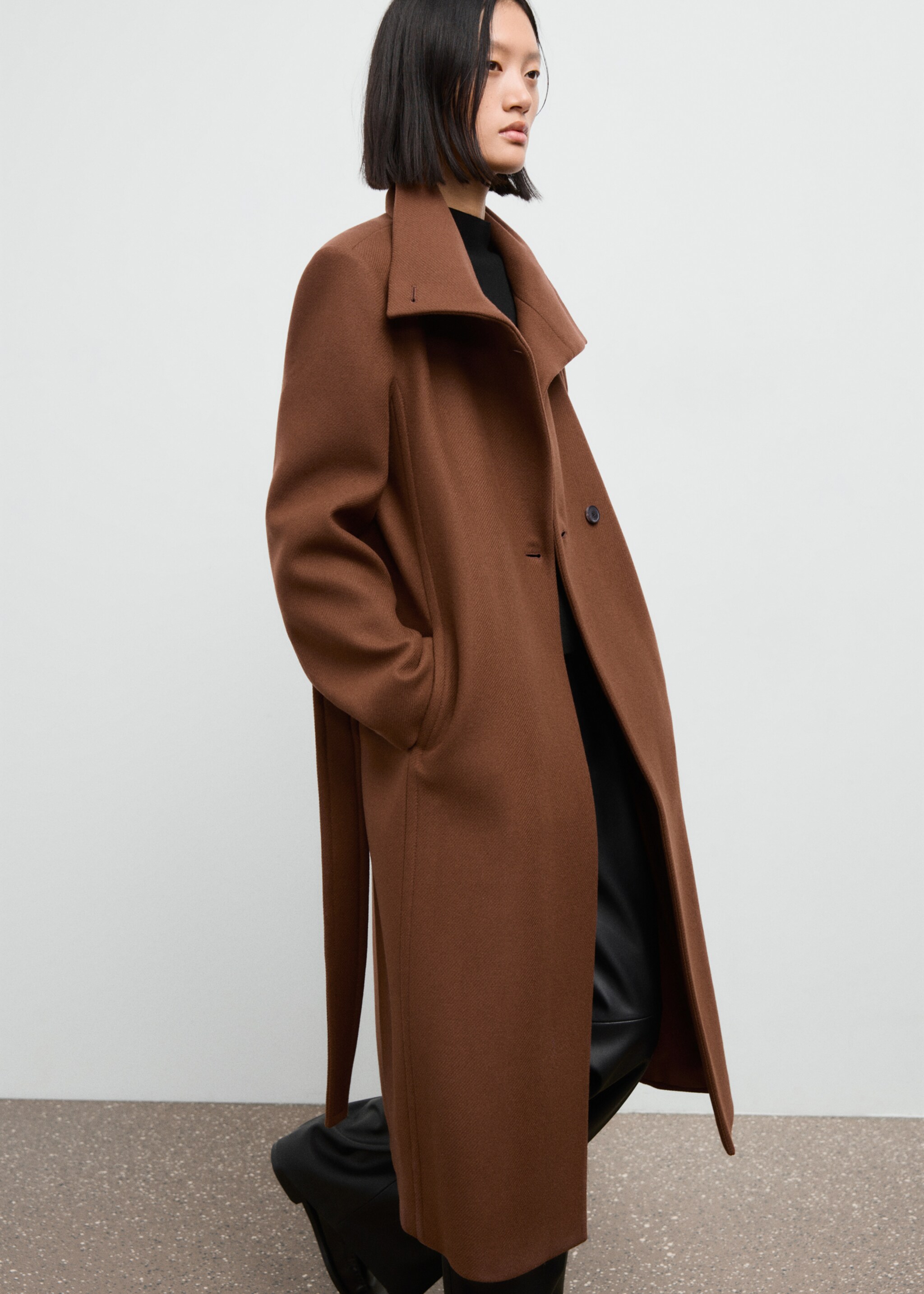 Manteau laine Manteco ceinture - Plan moyen, Marron moyen. Ref: 17016747-00.