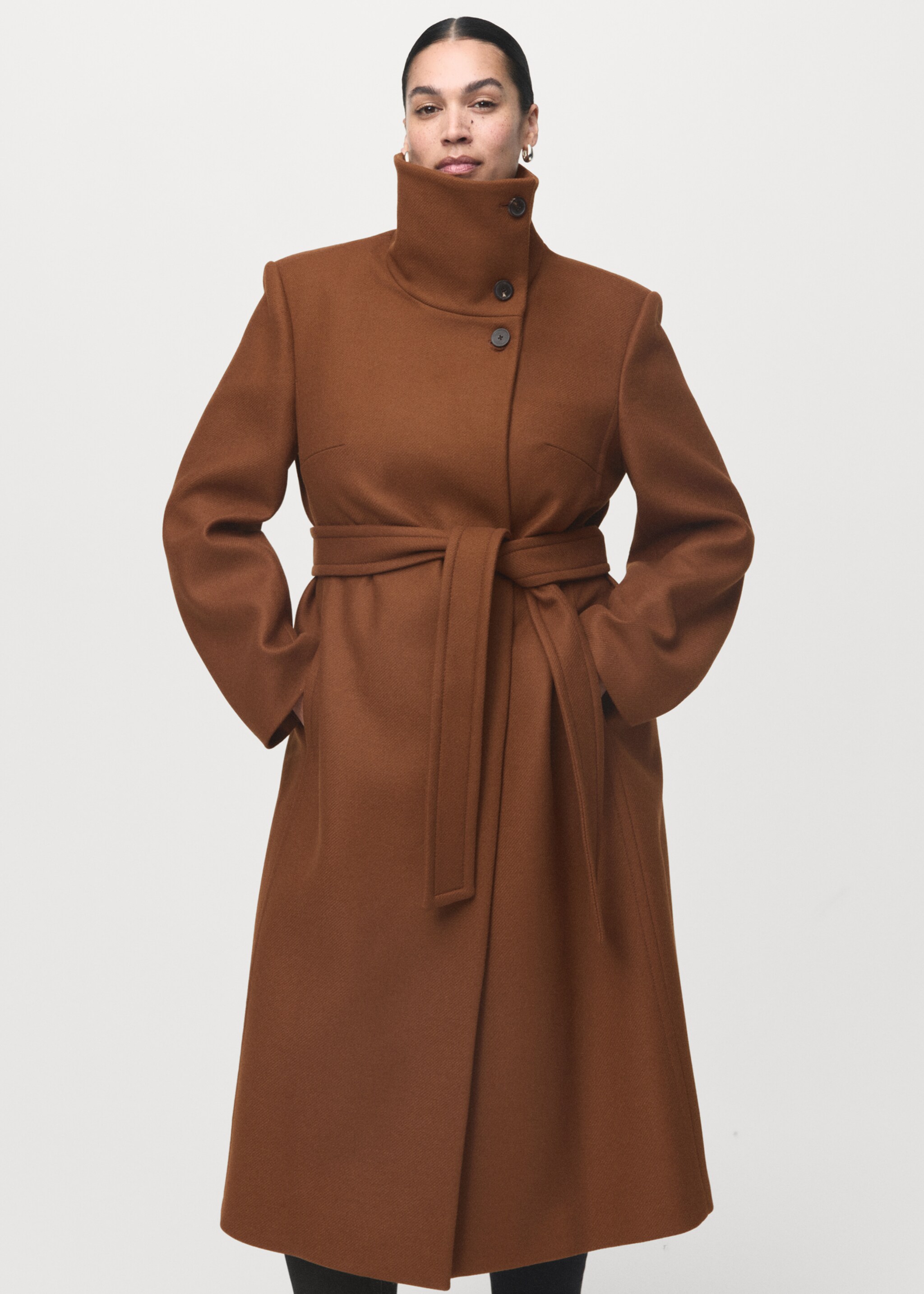 Manteau laine Manteco ceinture - Détail de l'article 5, Marron moyen. Ref: 17016747-00.