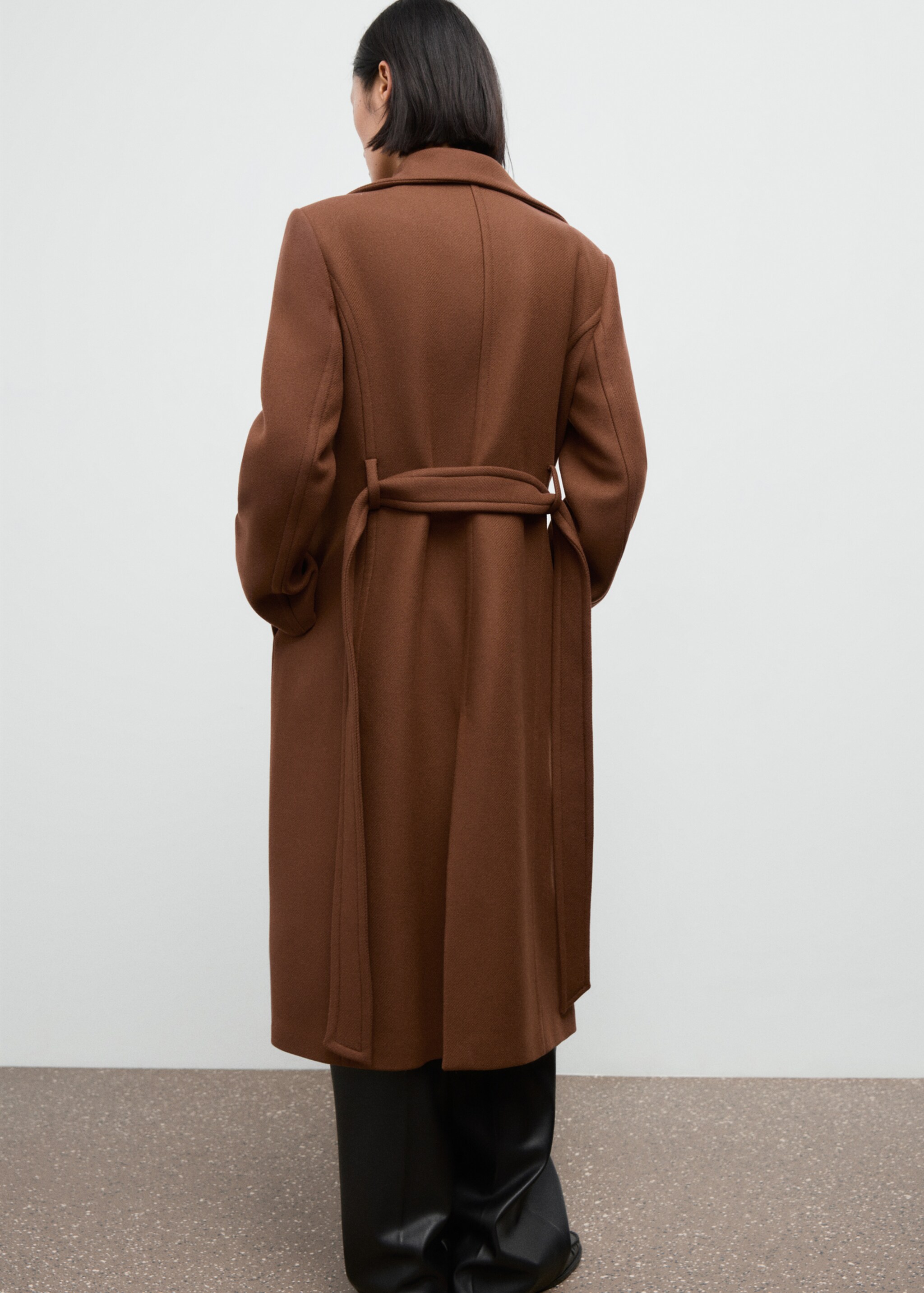 Manteau laine Manteco ceinture - Verso de l’article, Marron moyen. Ref: 17016747-00.