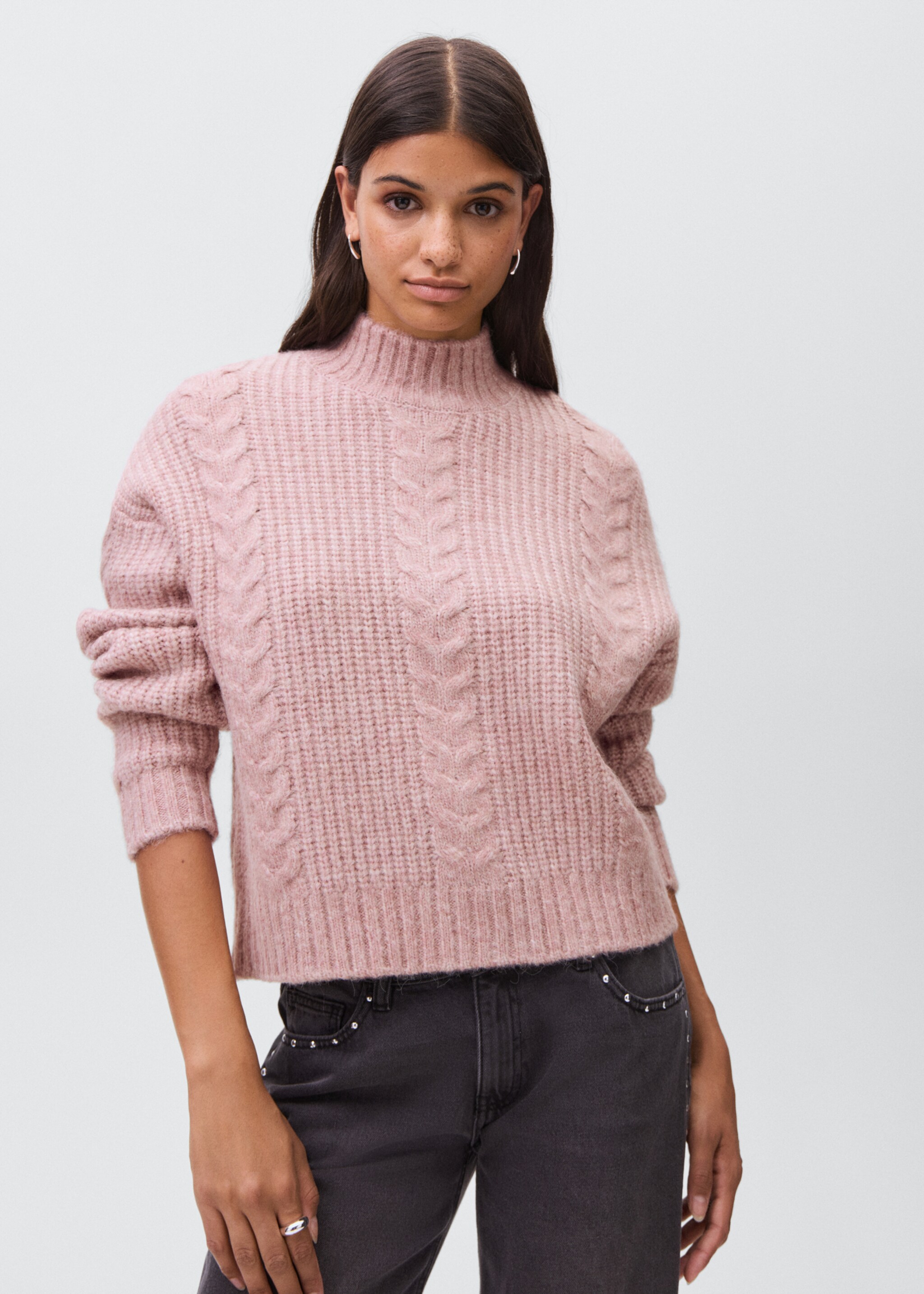 Textured knit sweater - Medium plane, Pale Pink. Ref: 17017128-00.