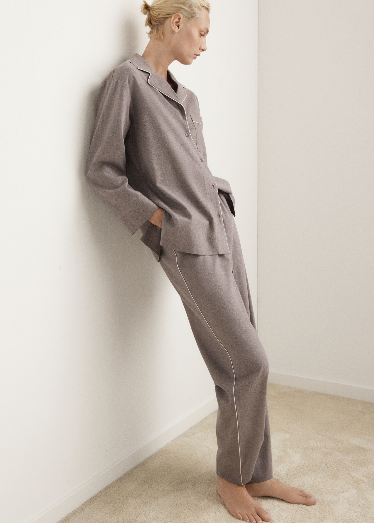 Contrast colour cotton flannel trousers - Details of the article 2