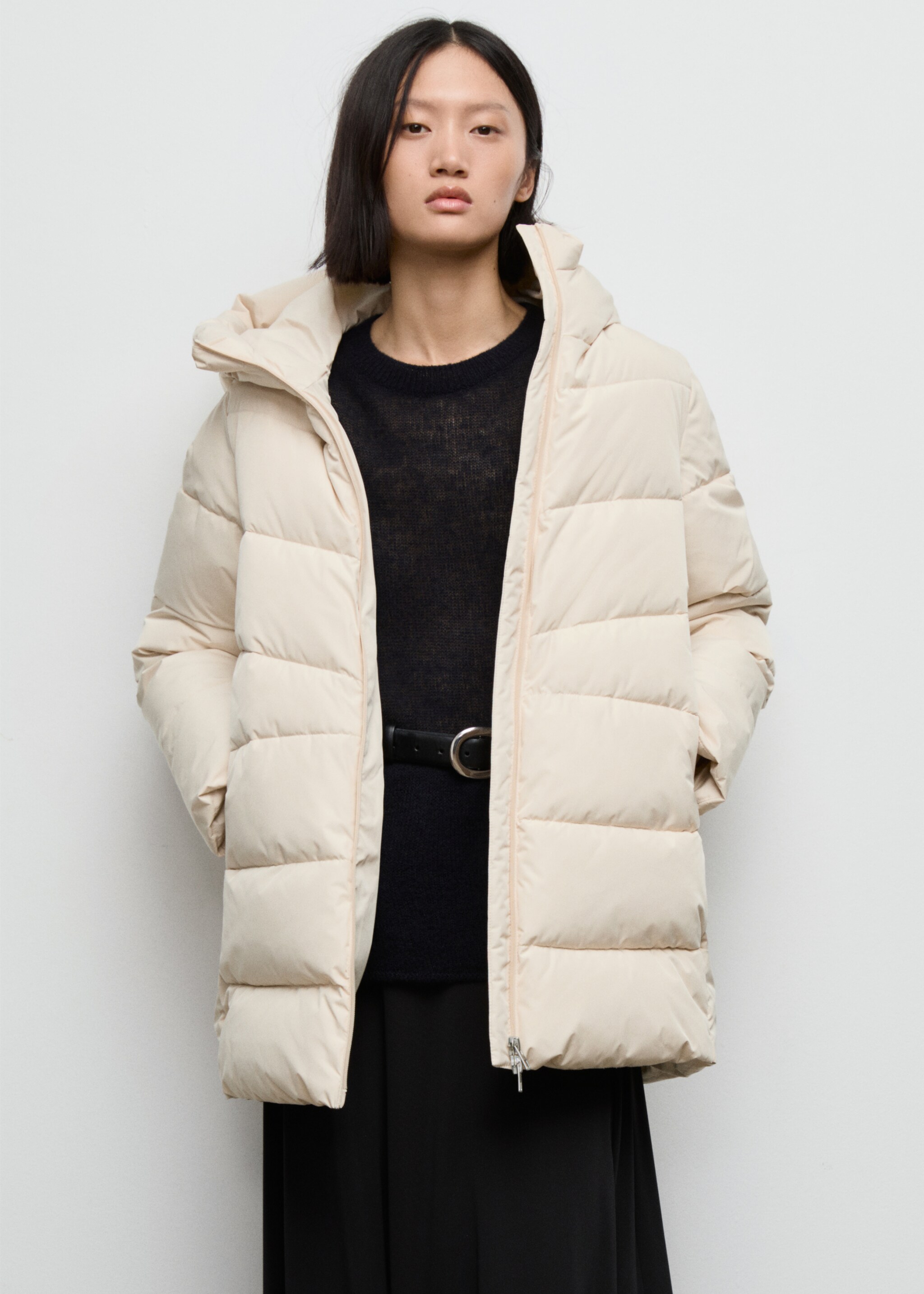 Hood quilted coat - Medium plane, Off White. Ref: 17017763-00.