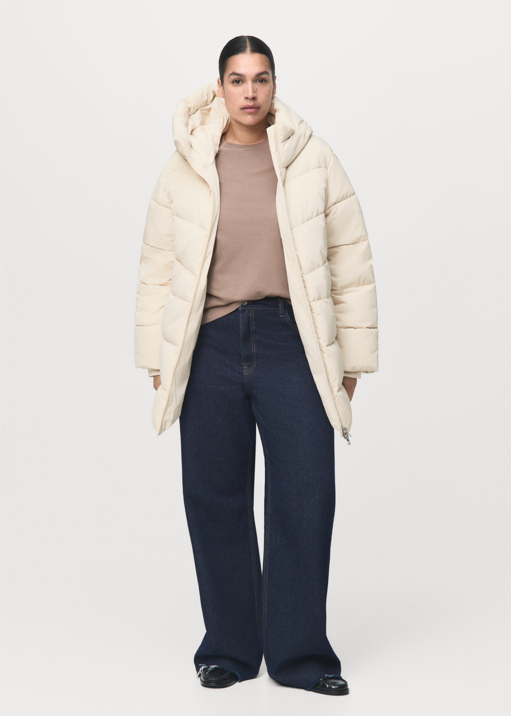 Hood quilted coat - Details of the article 3, Off White. Ref: 17017763-00.