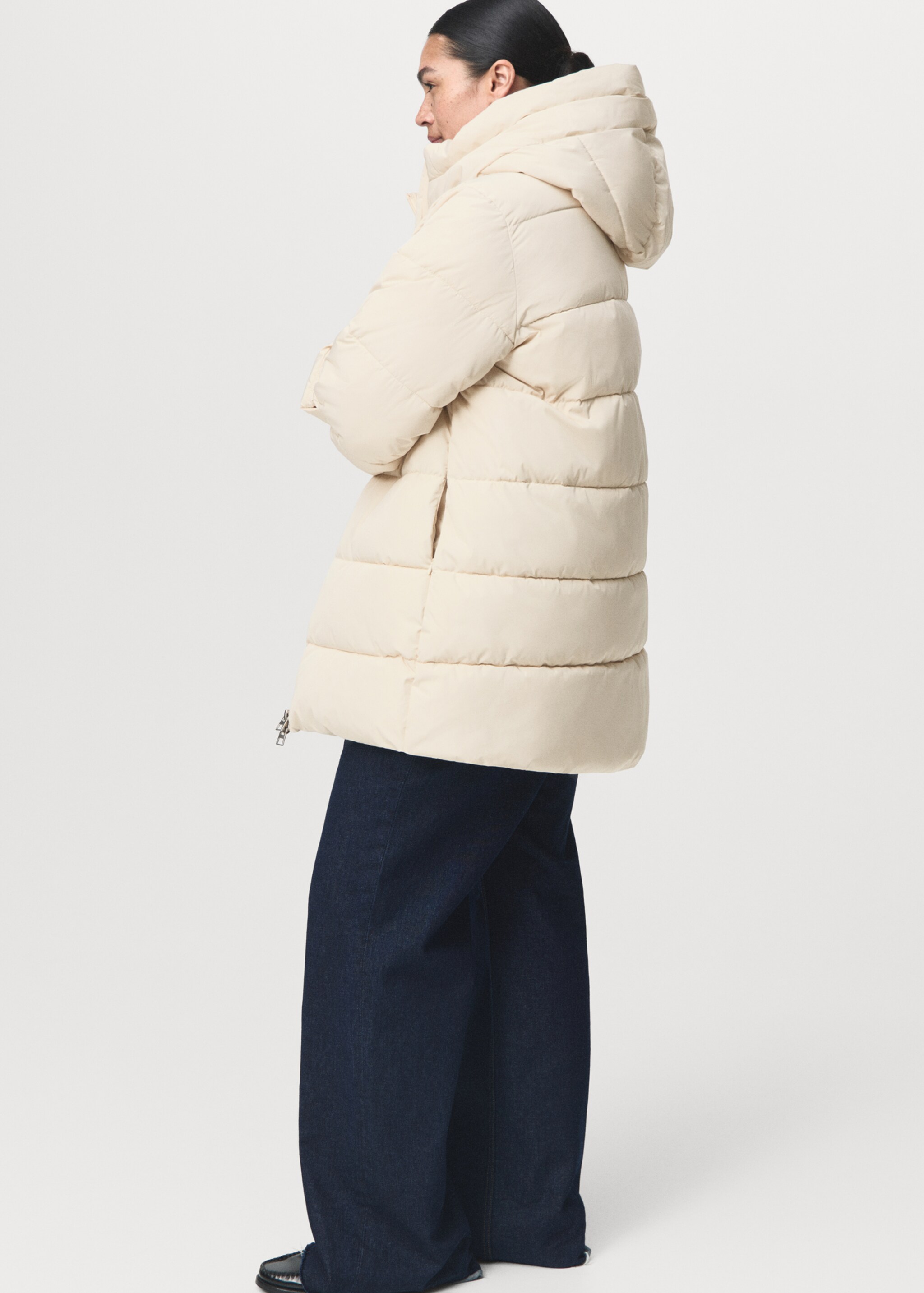 Hood quilted coat - Details of the article 4, Off White. Ref: 17017763-00.