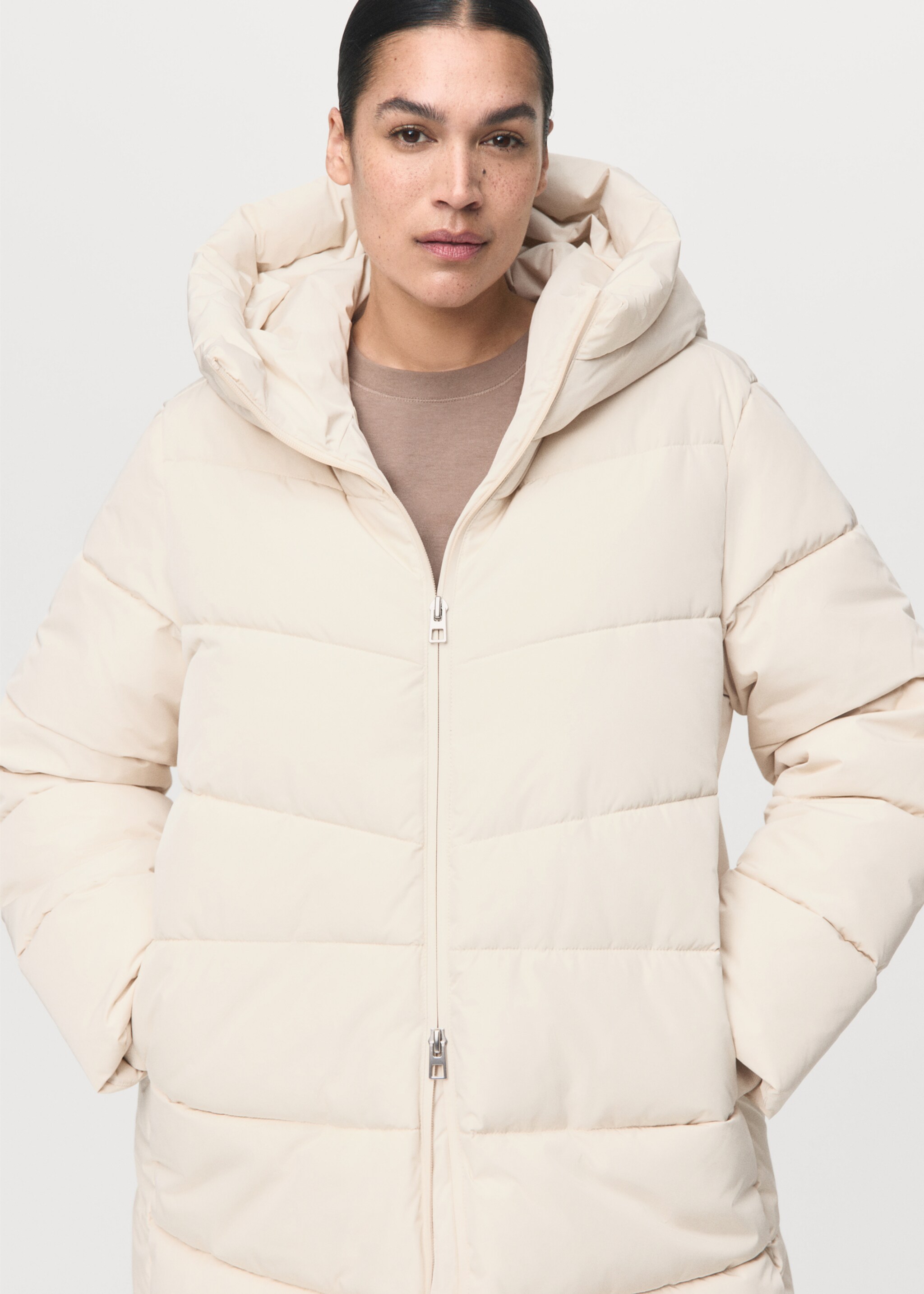 Hood quilted coat - Details of the article 5, Off White. Ref: 17017763-00.