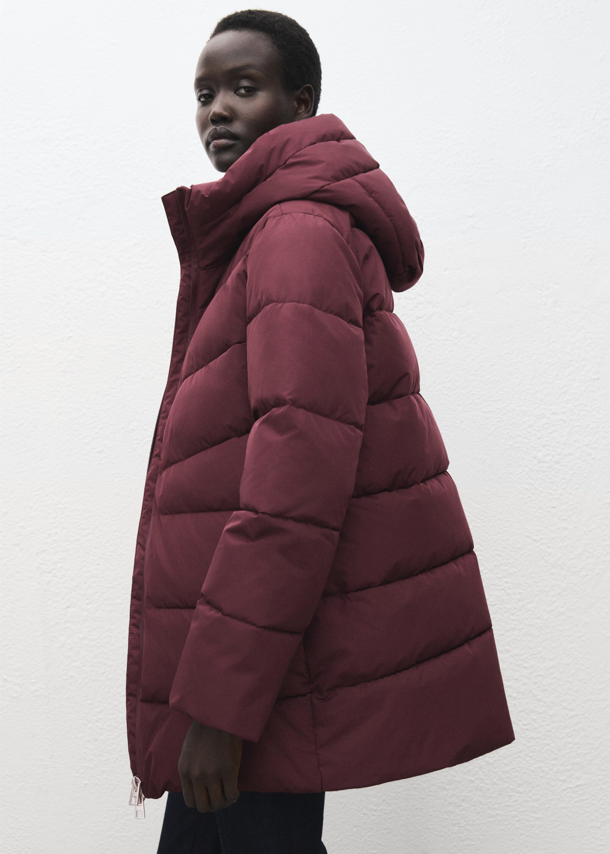 Hood quilted coat - Medium plane, Maroon. Ref: 17017763-00.