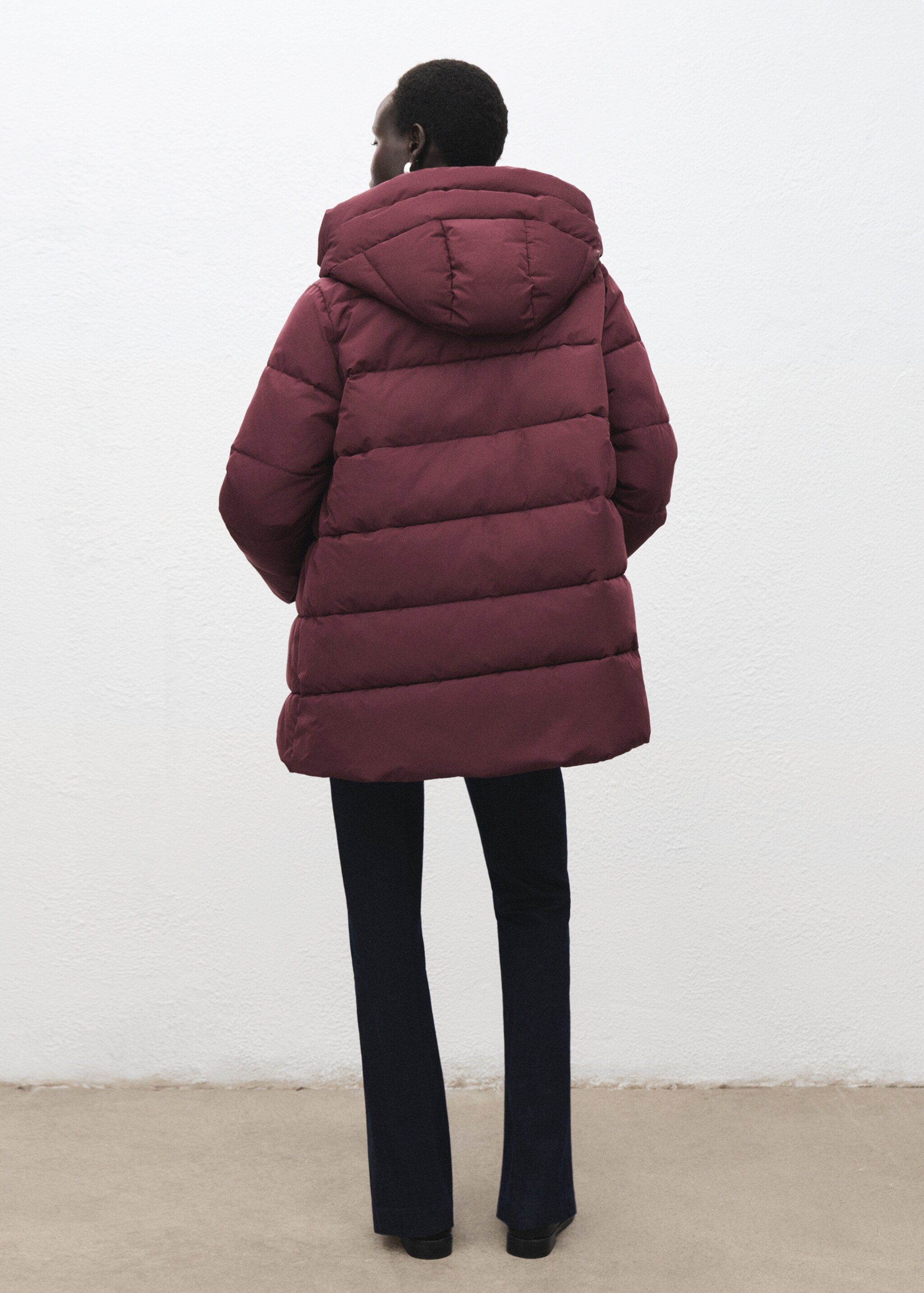 Hood quilted coat - Reverse of the article, Maroon. Ref: 17017763-00.