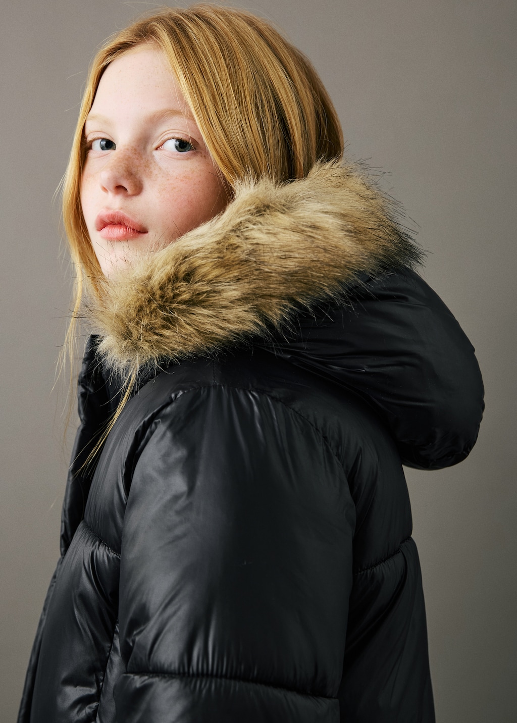 Large anorak with fur-effect hood