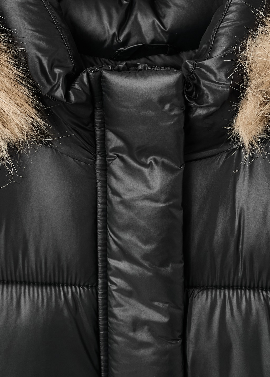 Large anorak with fur-effect hood