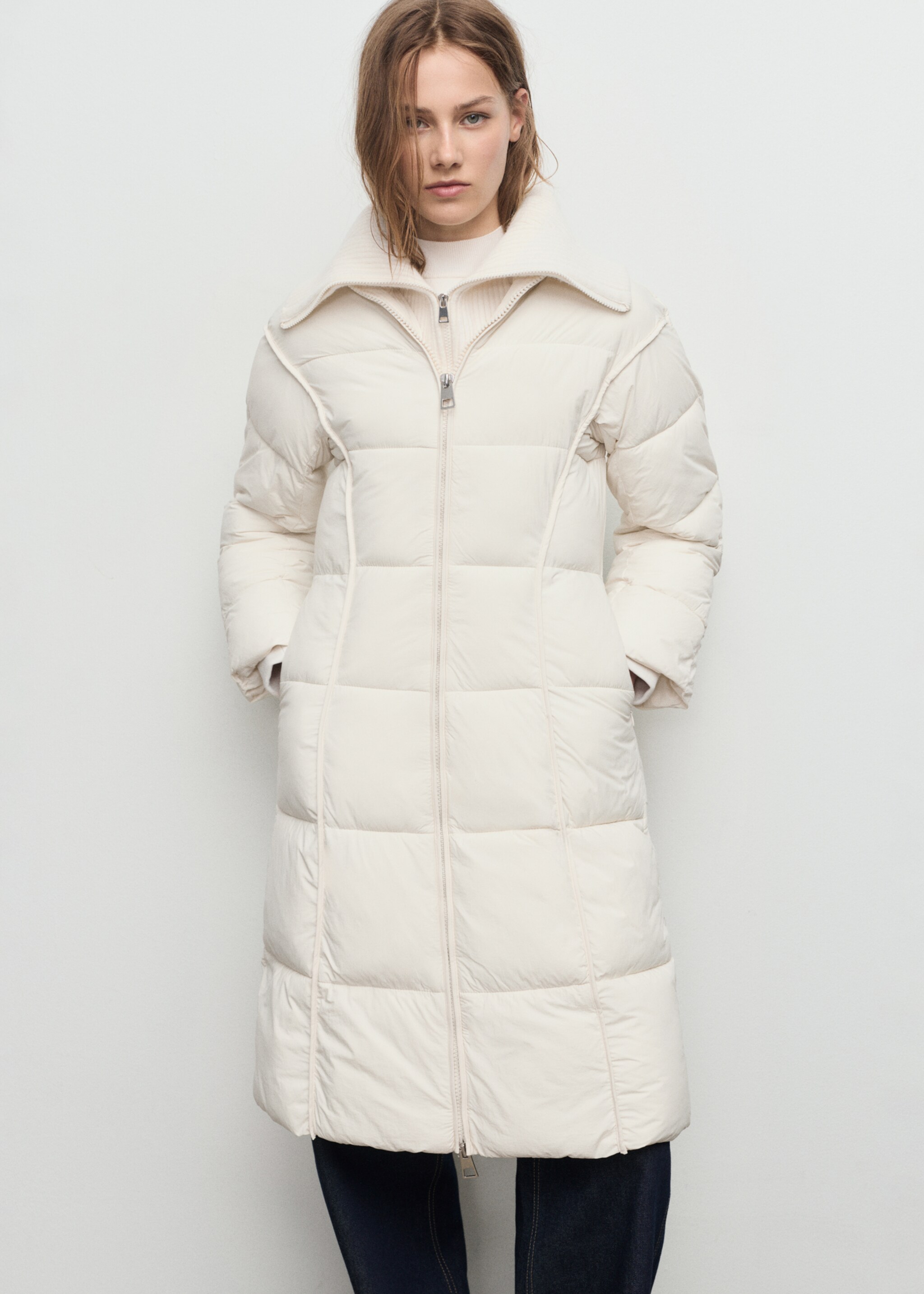 Quilted anorak with combined fabrics - Medium plane, Ecru. Ref: 17017765-00.